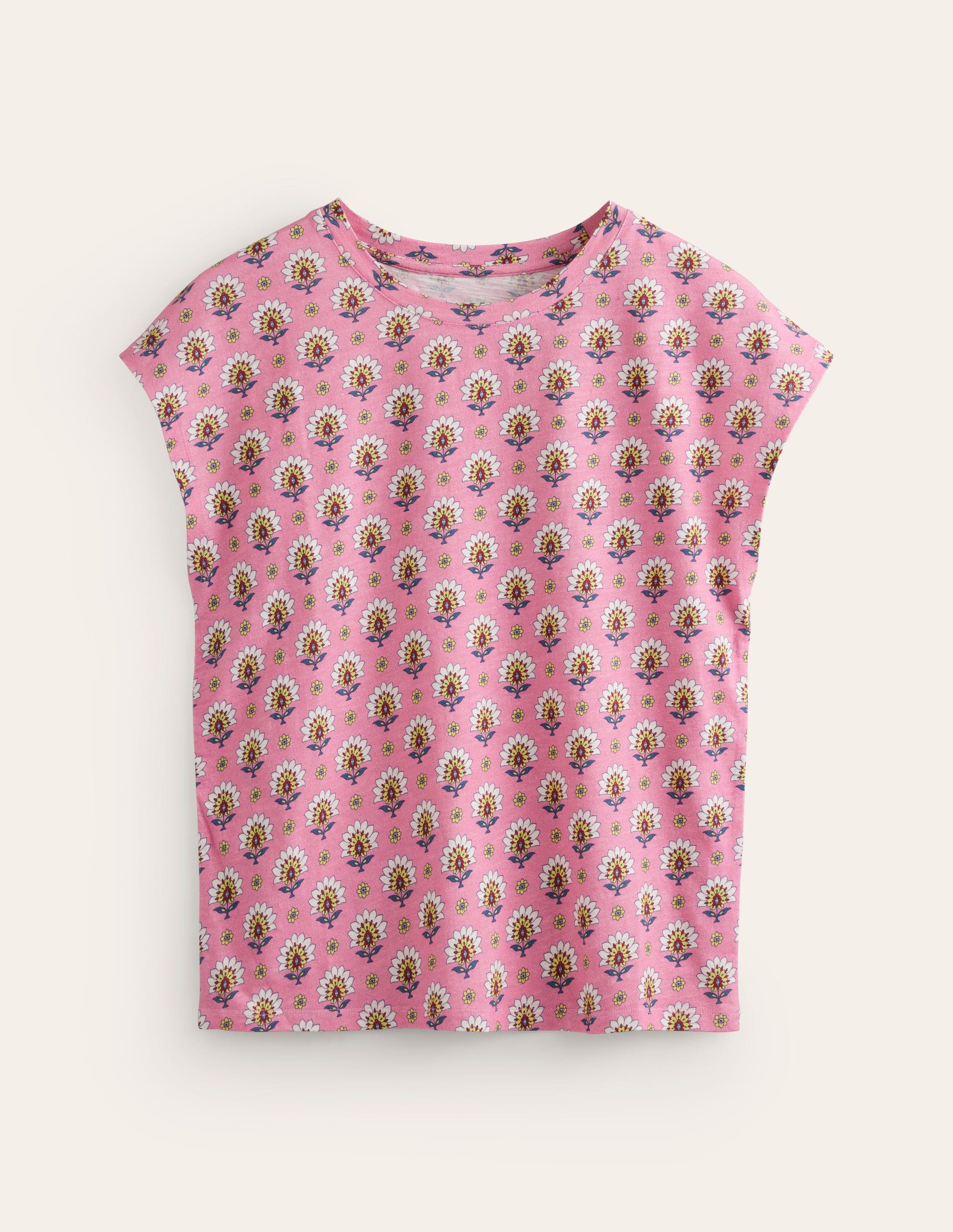 Louisa Printed Slub T-Shirt-Rose Damask, Passion Geo-5