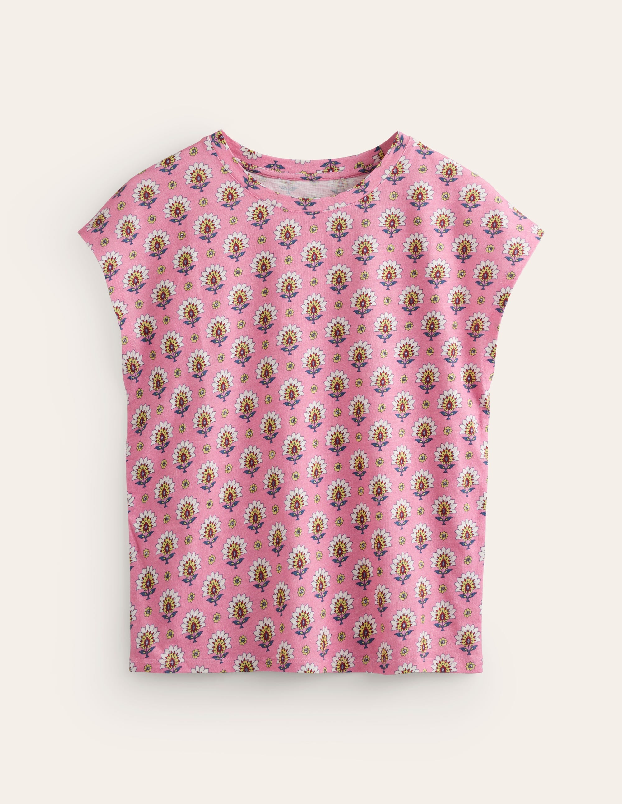 Louisa Printed Slub T-Shirt-Rose Damask, Passion Geo - Image 5
