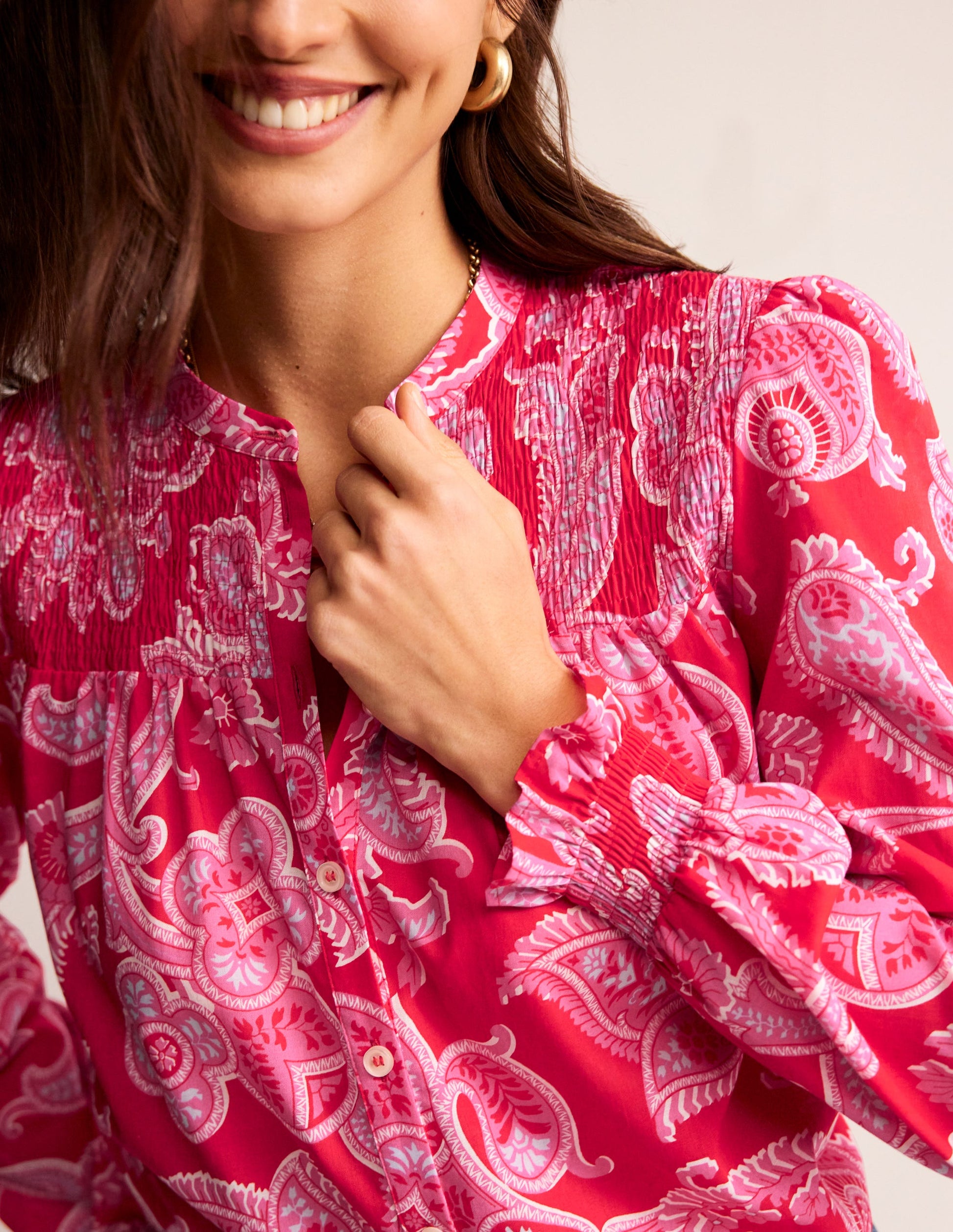 Helena Cotton Blouse-Flame Scarlet, Cascade Paisley-2