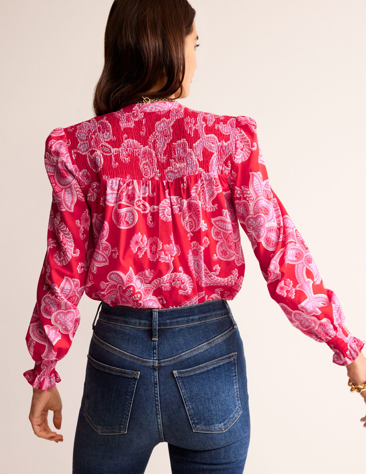 Helena Cotton Blouse-Flame Scarlet, Cascade Paisley - Image 3