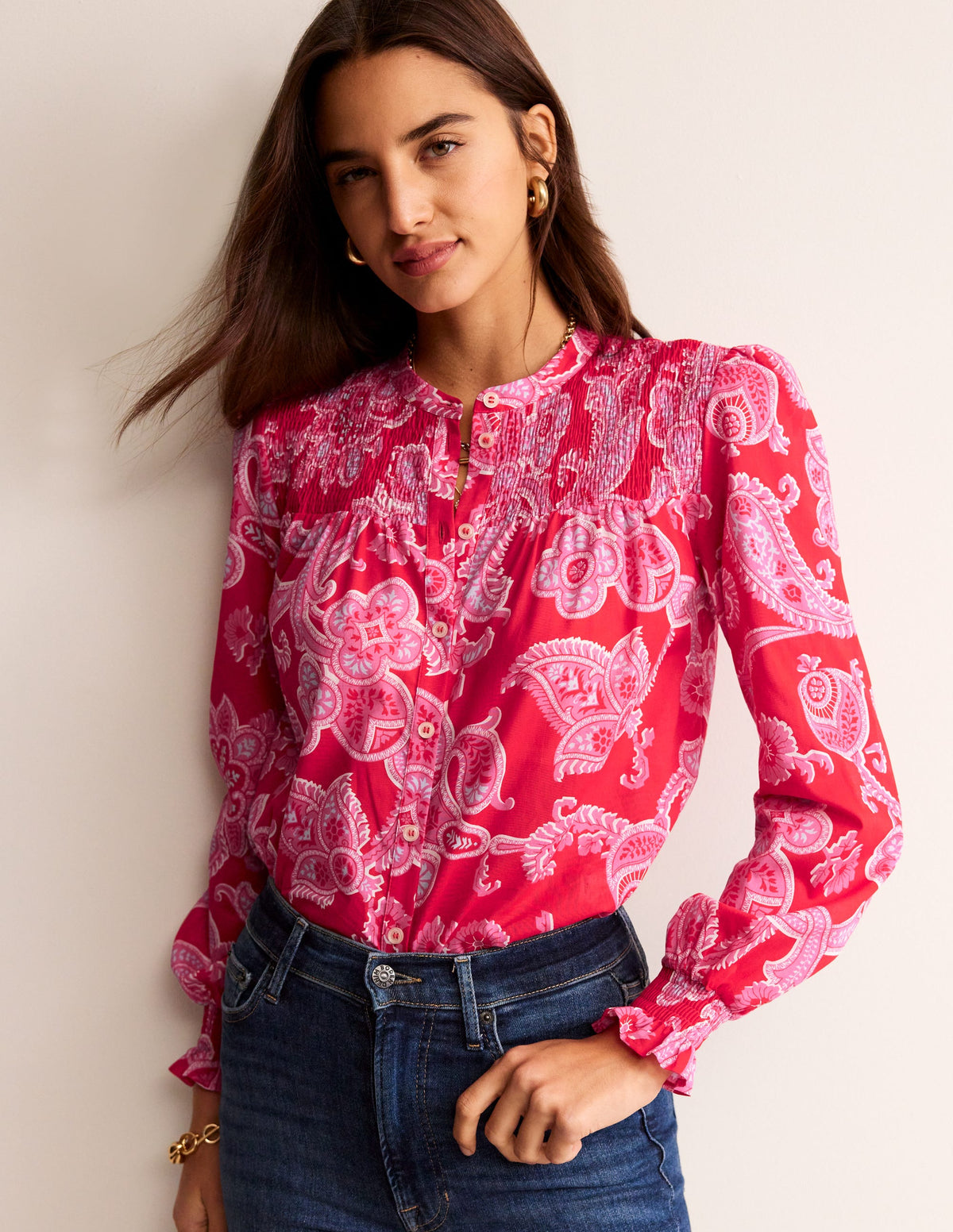 Helena Cotton Blouse-Flame Scarlet, Cascade Paisley - Image 4