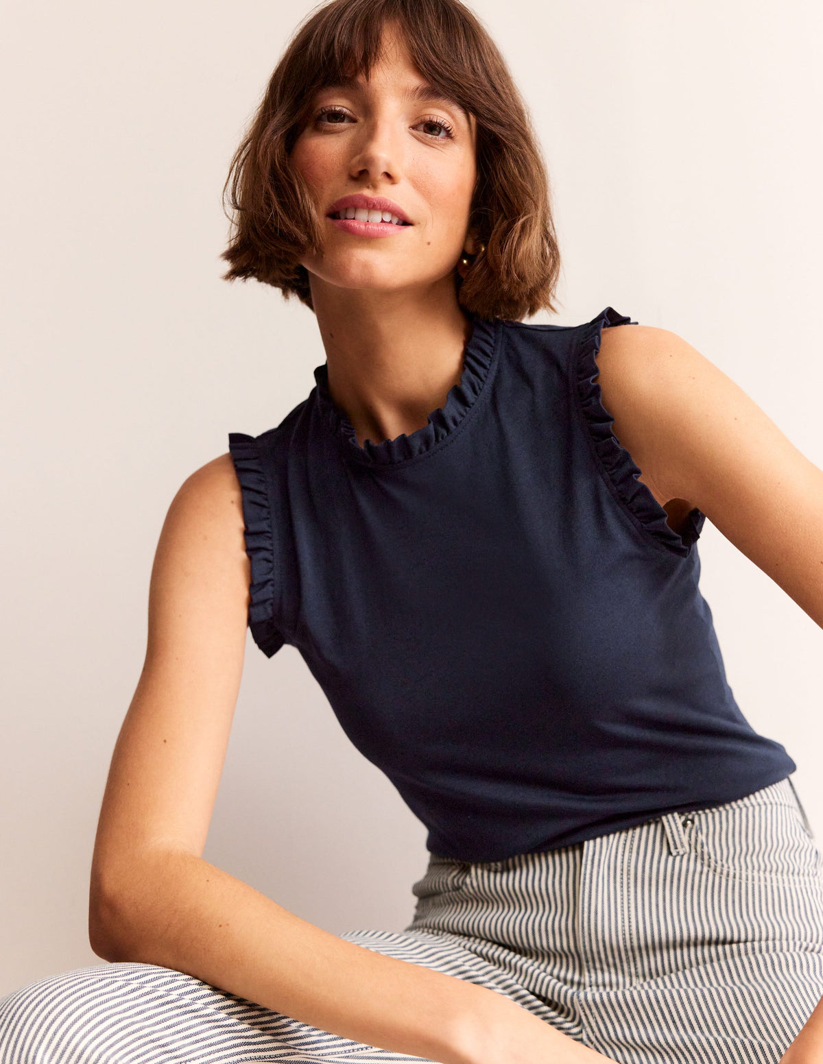 Supersoft Frill Detail Tank-Navy - Image 1