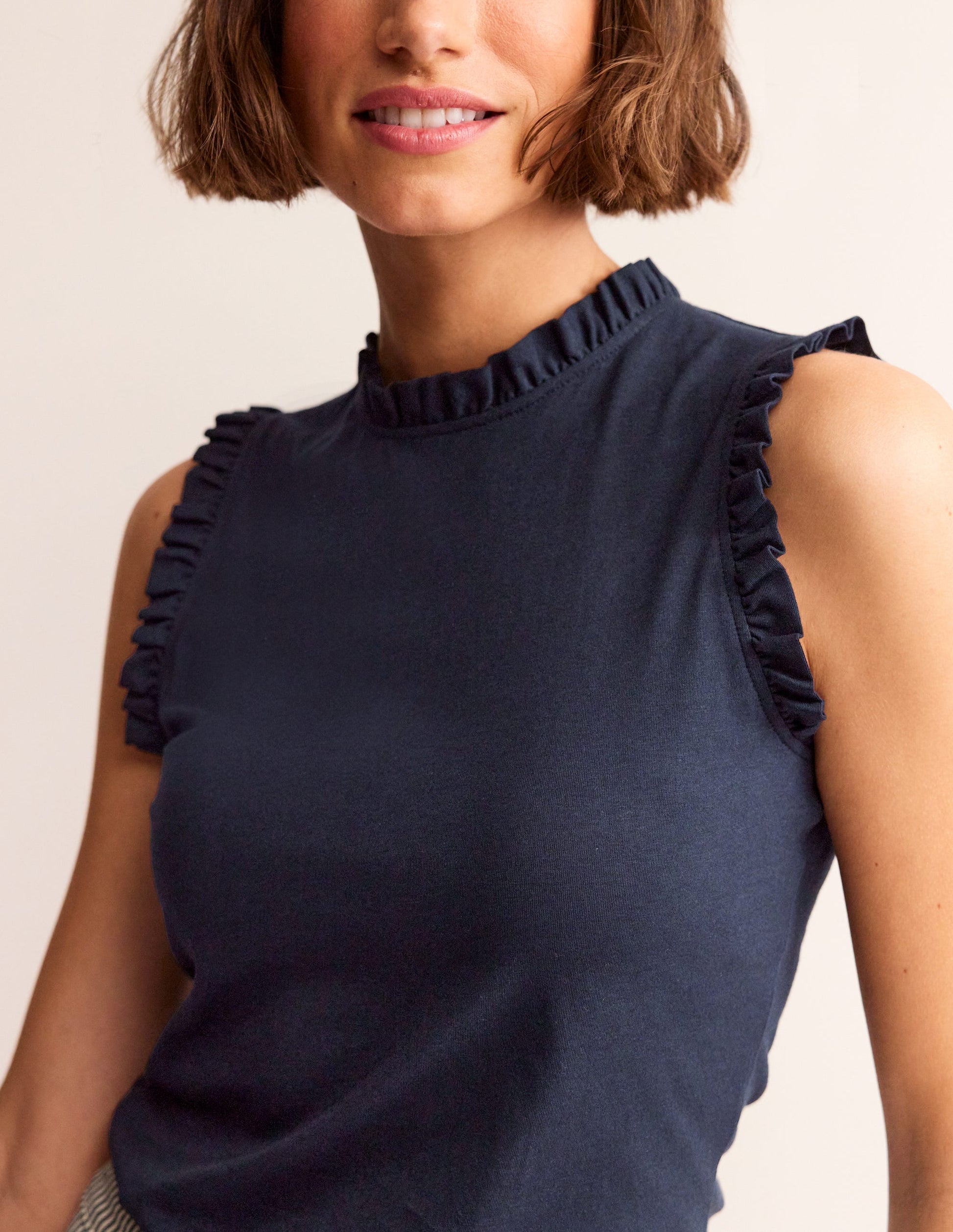 Supersoft Frill Detail Tank-Navy-2