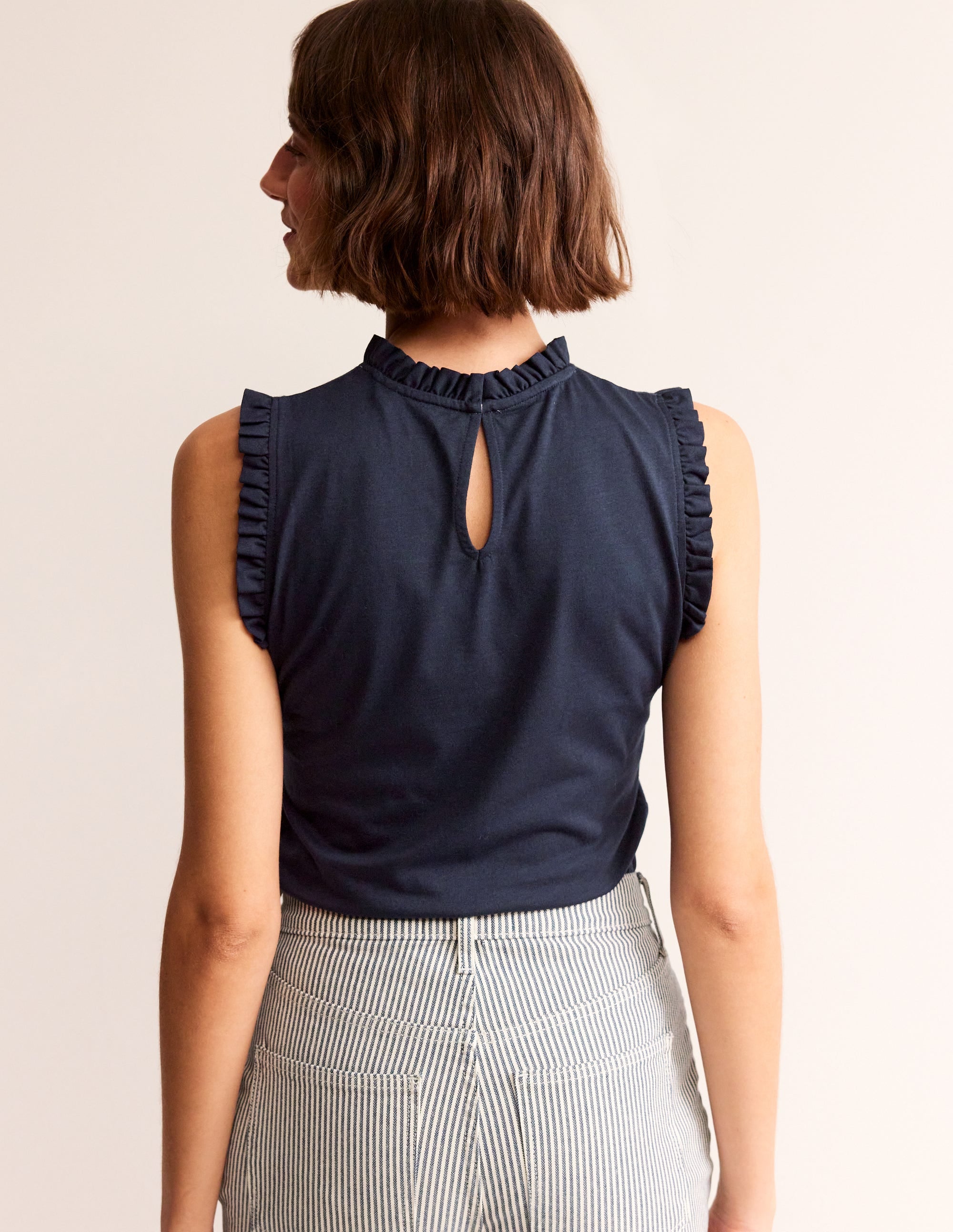 Supersoft Frill Detail Tank-Navy - Image 3