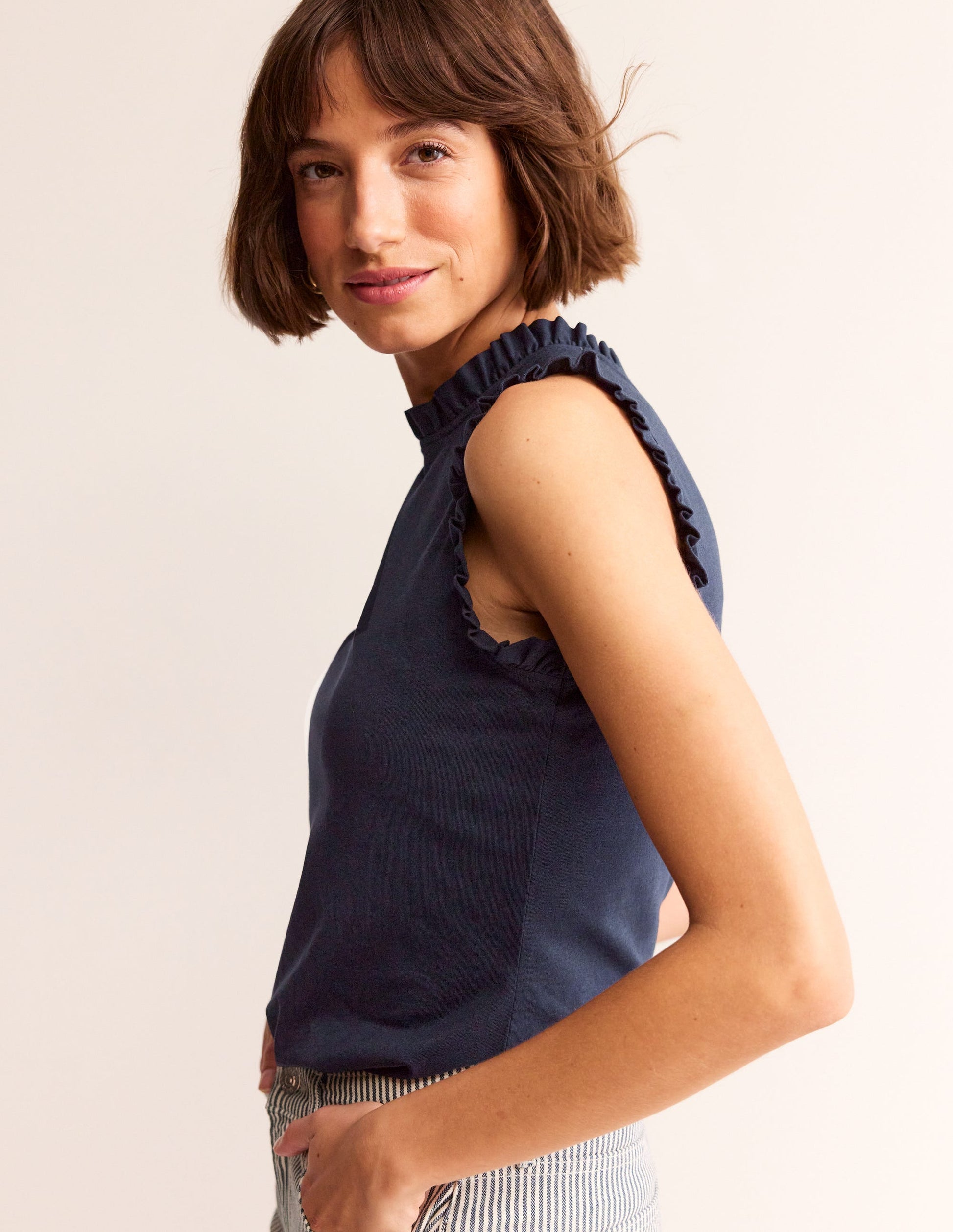 Supersoft Frill Detail Tank-Navy-4