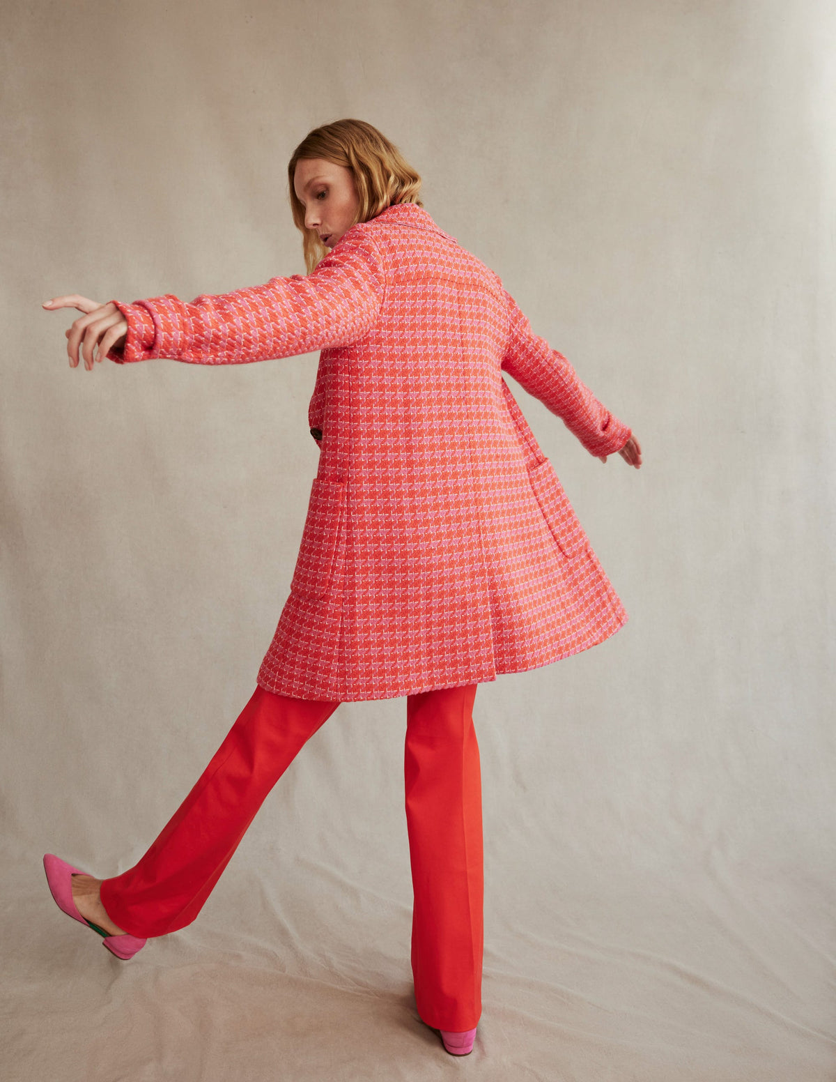 Button Checked Fitted Coat-Dogstooth-5