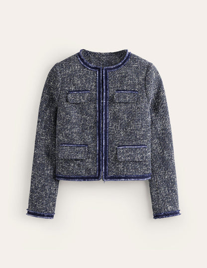 Textured Interest Crop Jacket-Navy-5