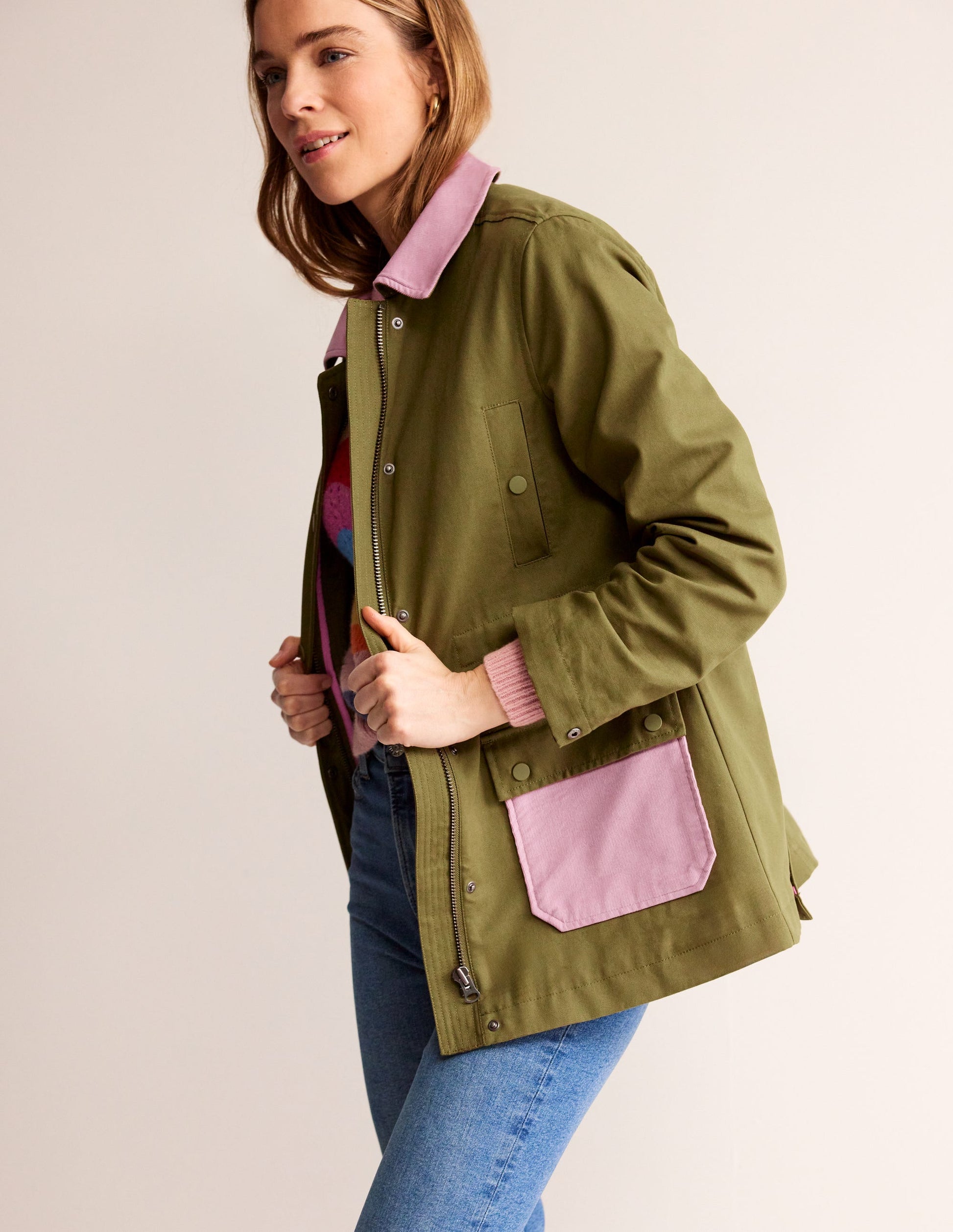 Barn Coat-Dark Moss Colour Block-1