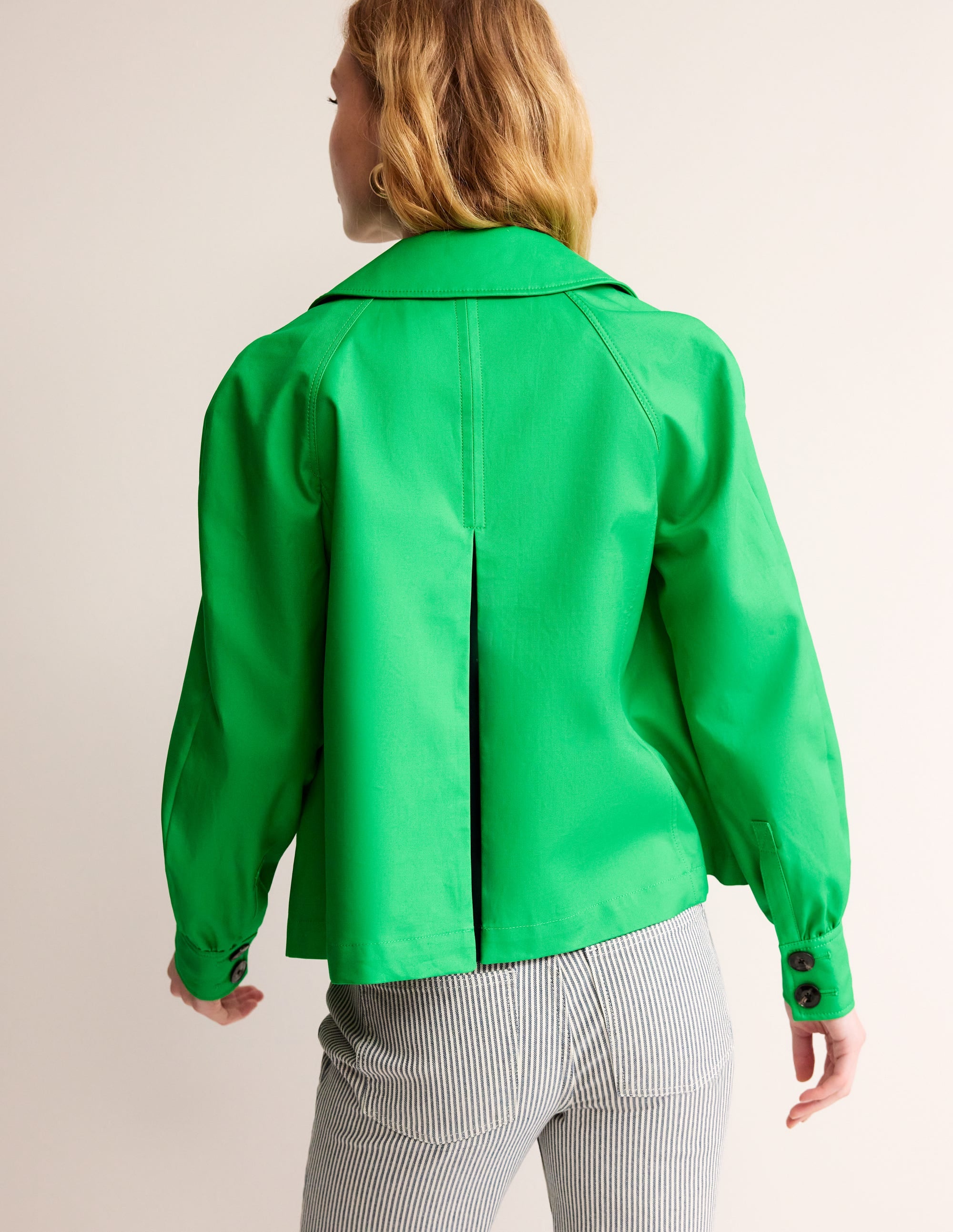 Cropped Trench Jacket-Bright Green with Navy Pop - Image 3