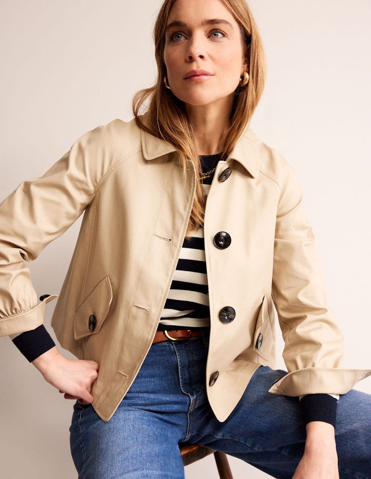 Cropped Trench Jacket-Neutral with Red Pop - Image 1