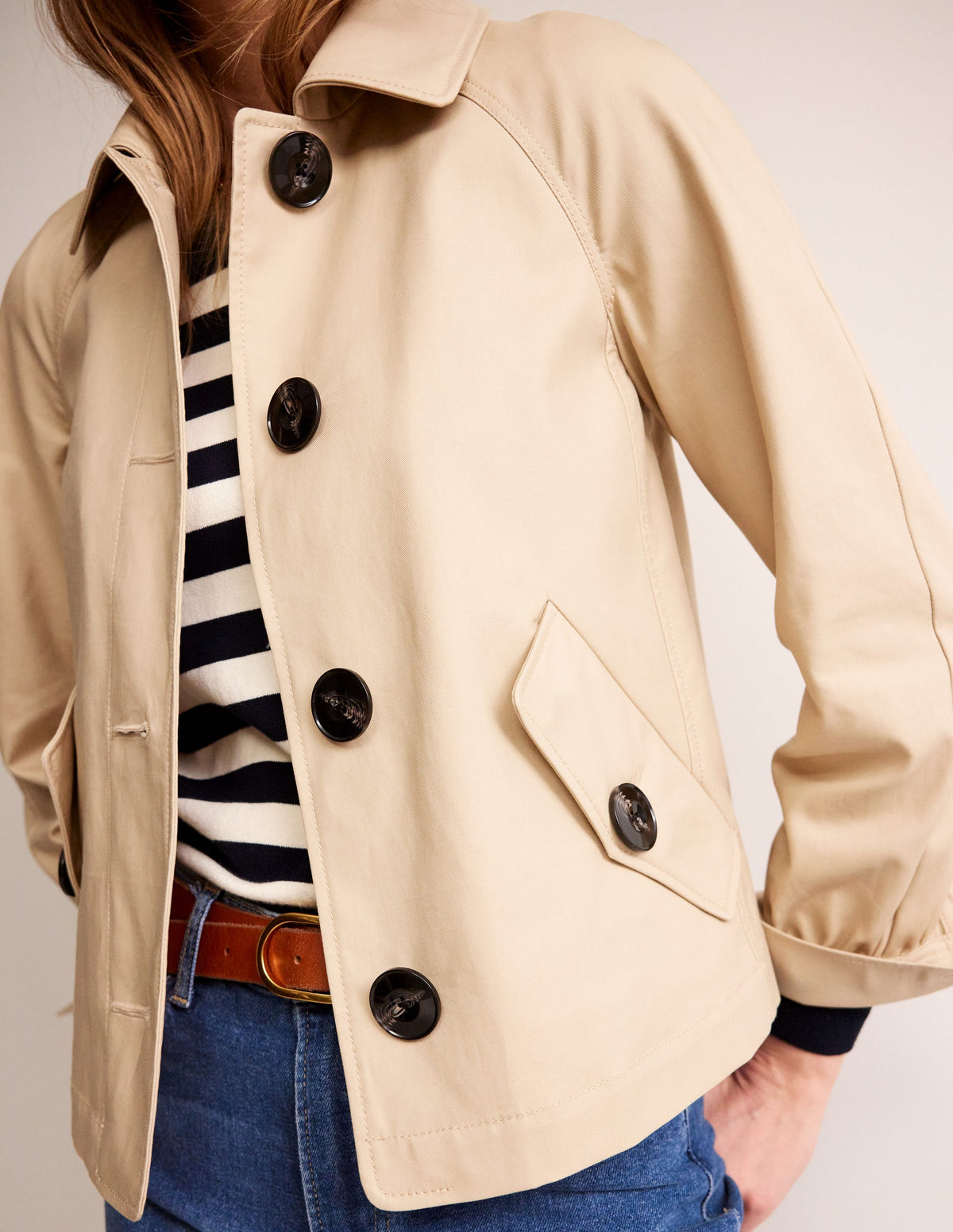 Cropped Trench Jacket-Neutral with Red Pop - Image 2