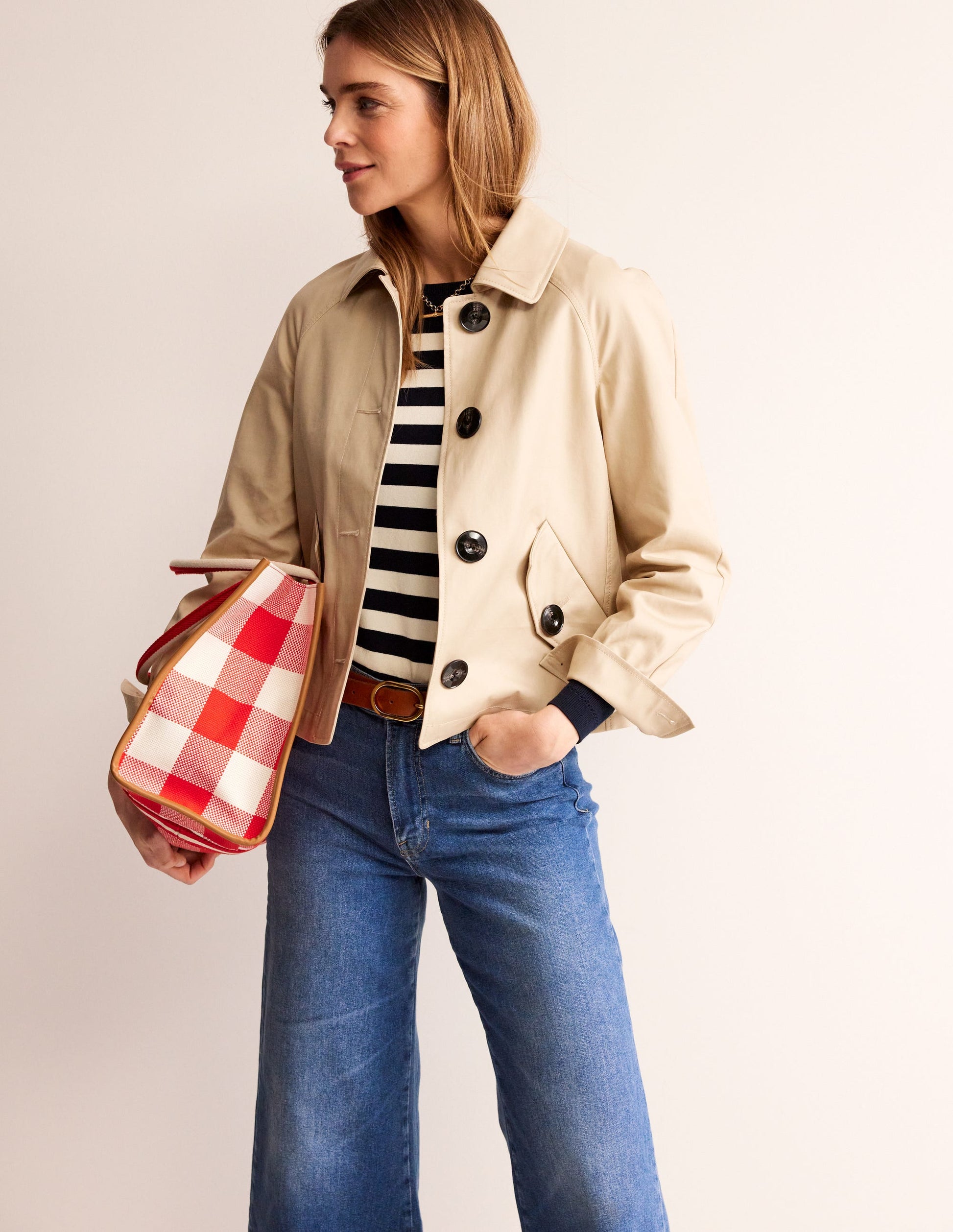 Cropped Trench Jacket-Neutral with Red Pop-4