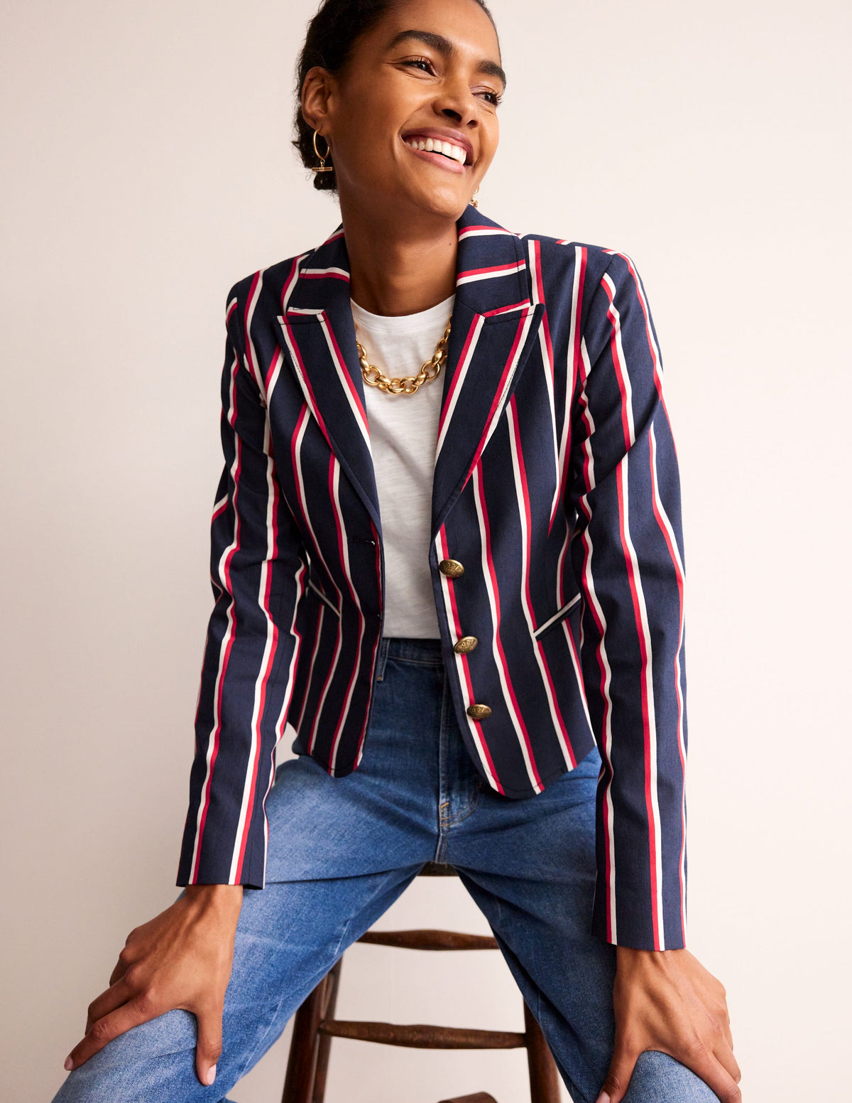 Canonbury Stripe Blazer-Navy, Red & White Stripe - Image 1