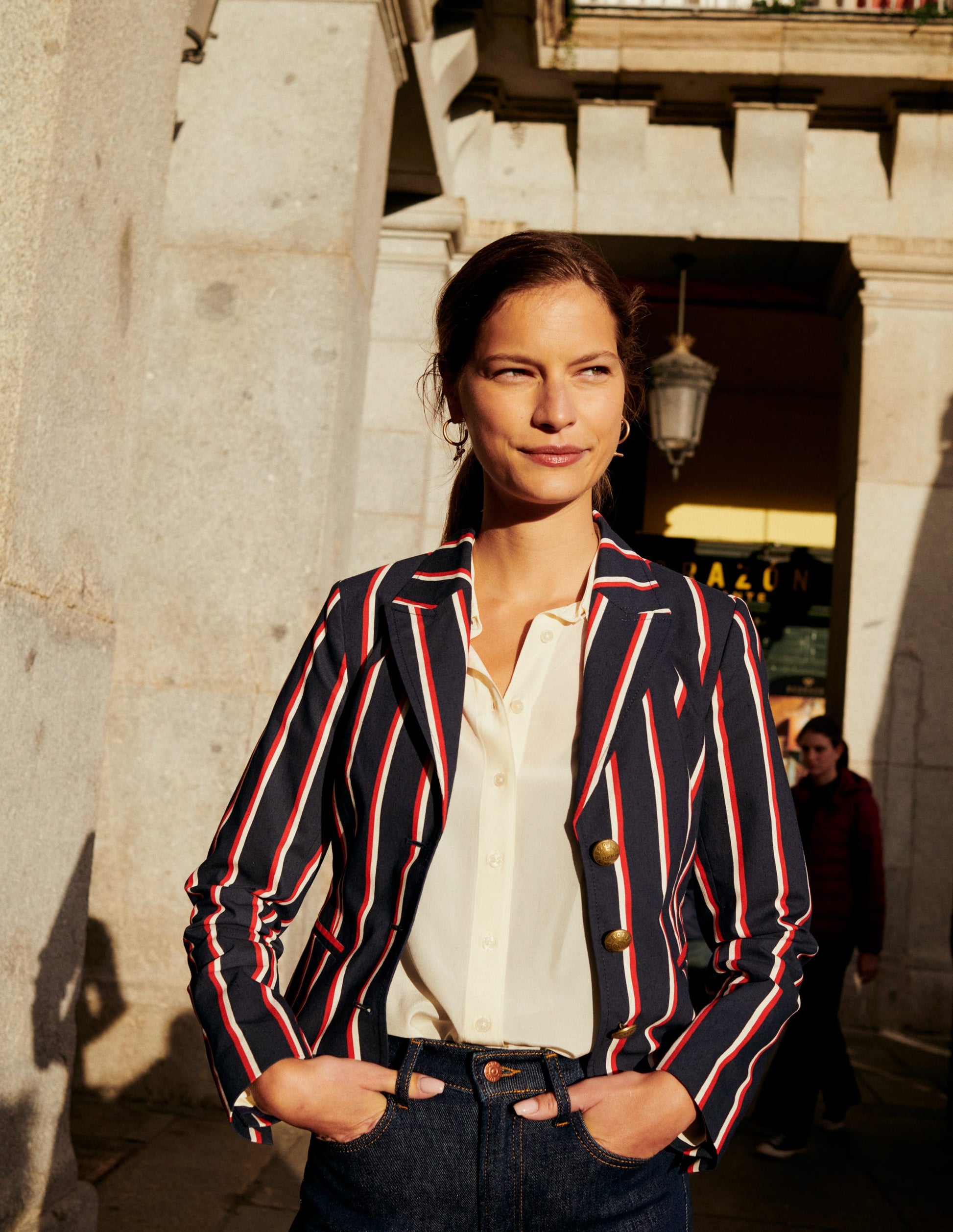 Canonbury Stripe Blazer-Navy, Red & White Stripe-5
