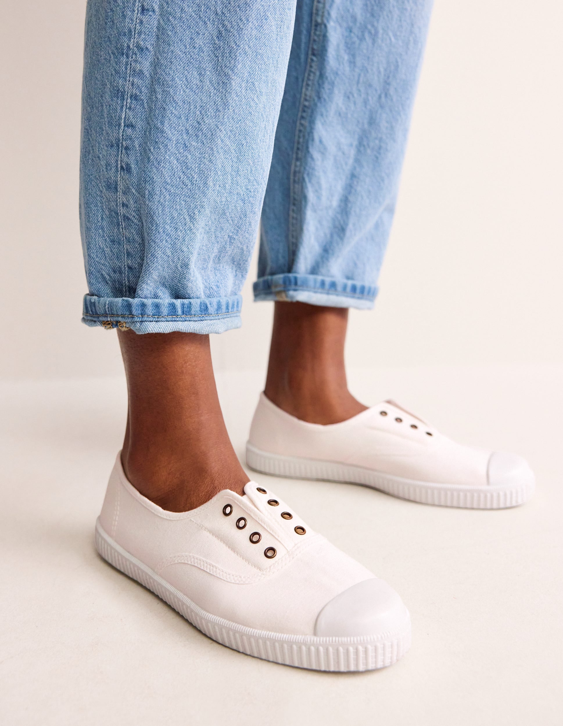 Laceless Canvas Plimsoll-Ivory Boden USA