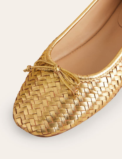 Kitty Flexi Sole Ballet Flats-Woven Gold