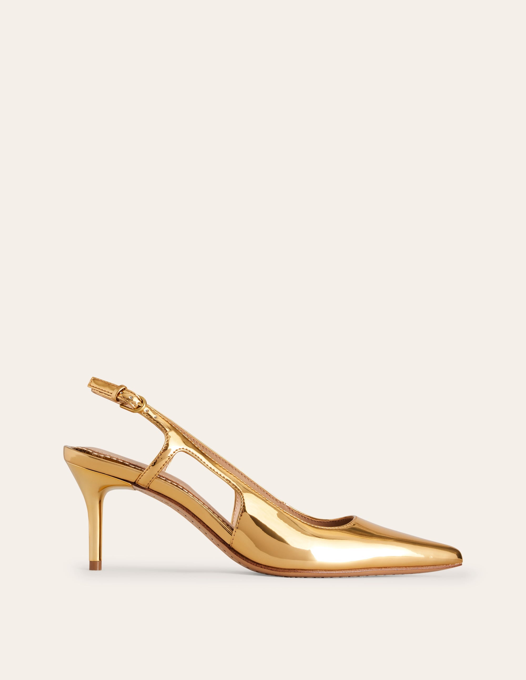 Cut Out Sling Back Heels-Gold Mirror - Image 1