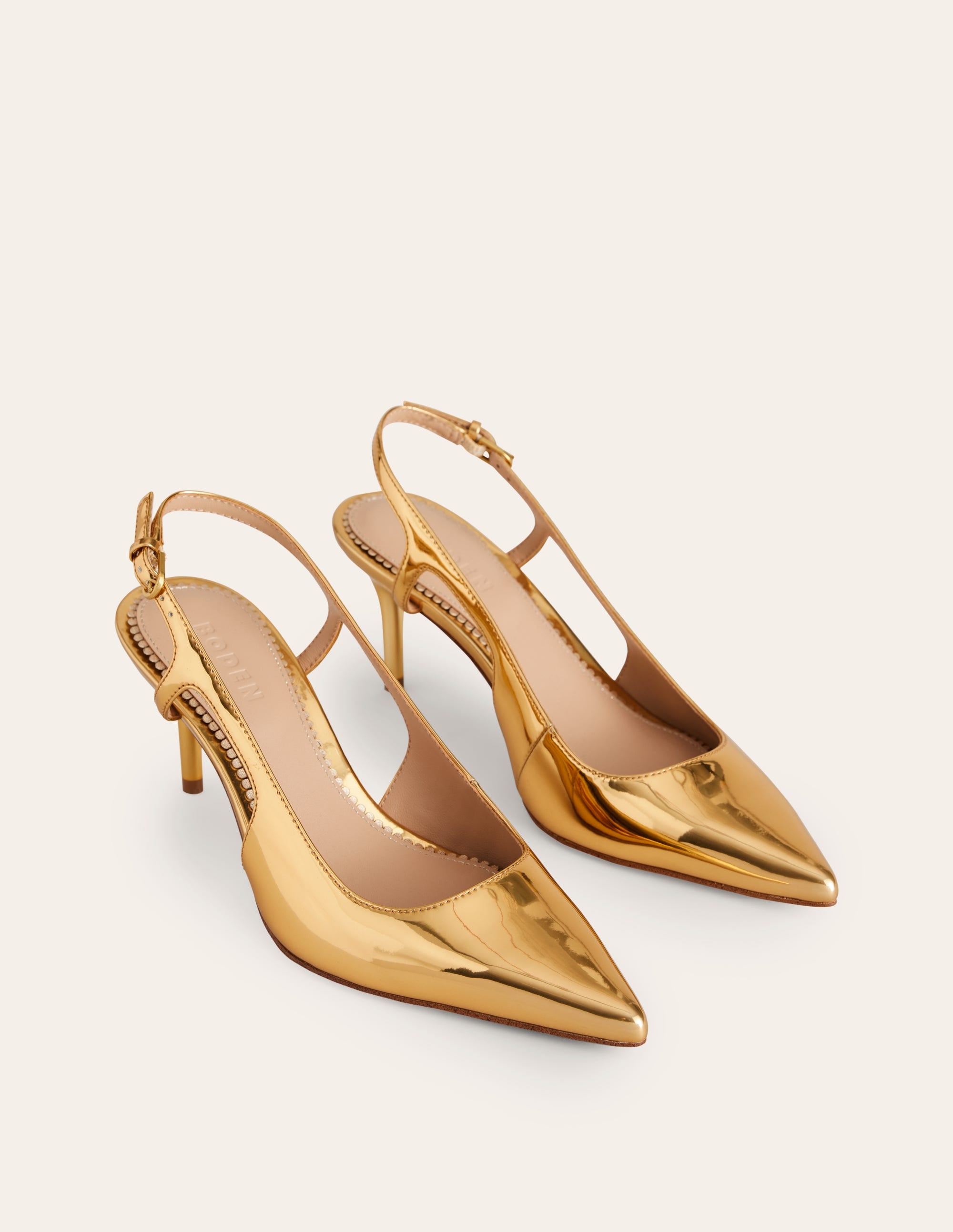 Cut Out Sling Back Heels-Gold Mirror - Image 3