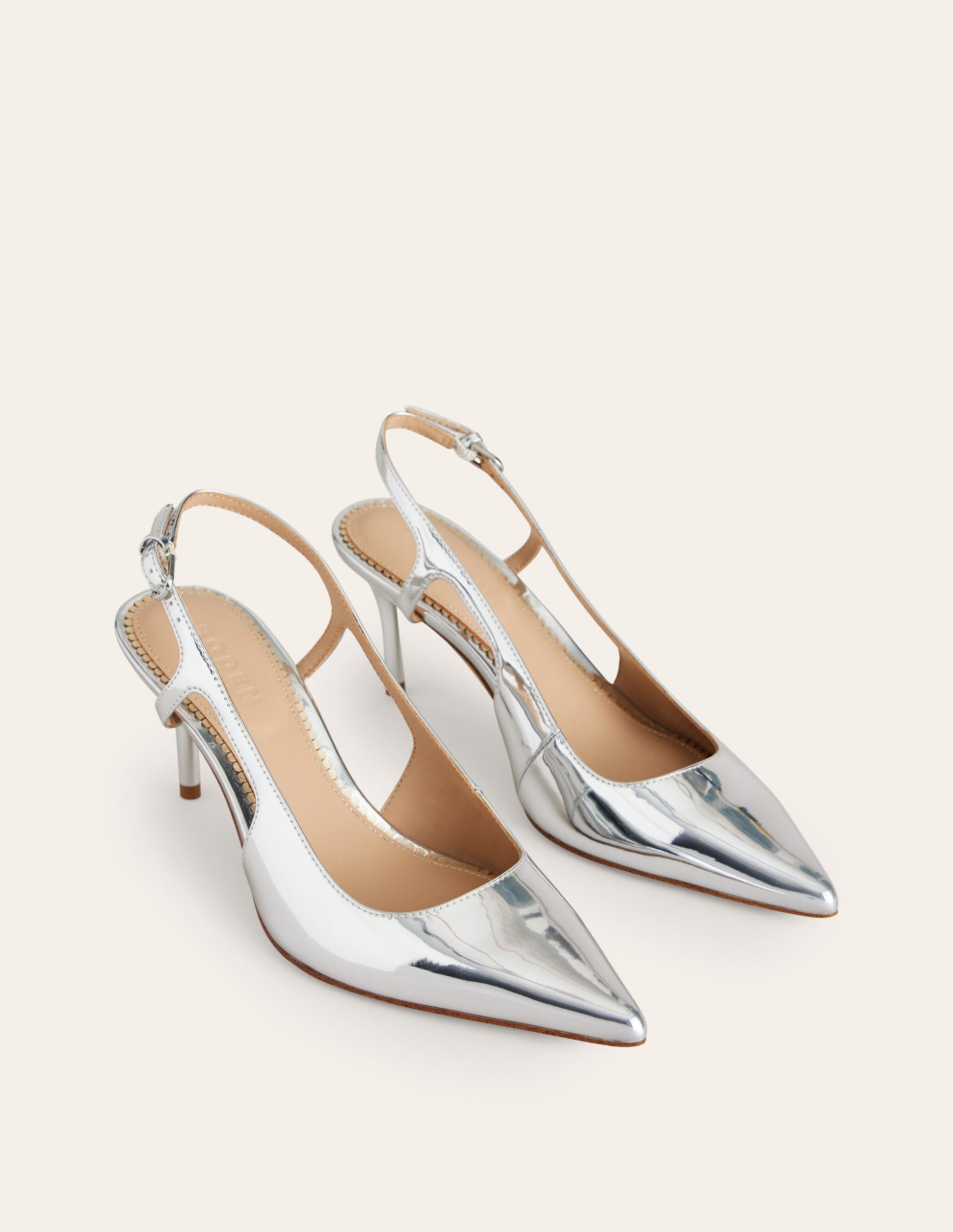 Cut Out Sling Back Heels-Silver Mirror-3