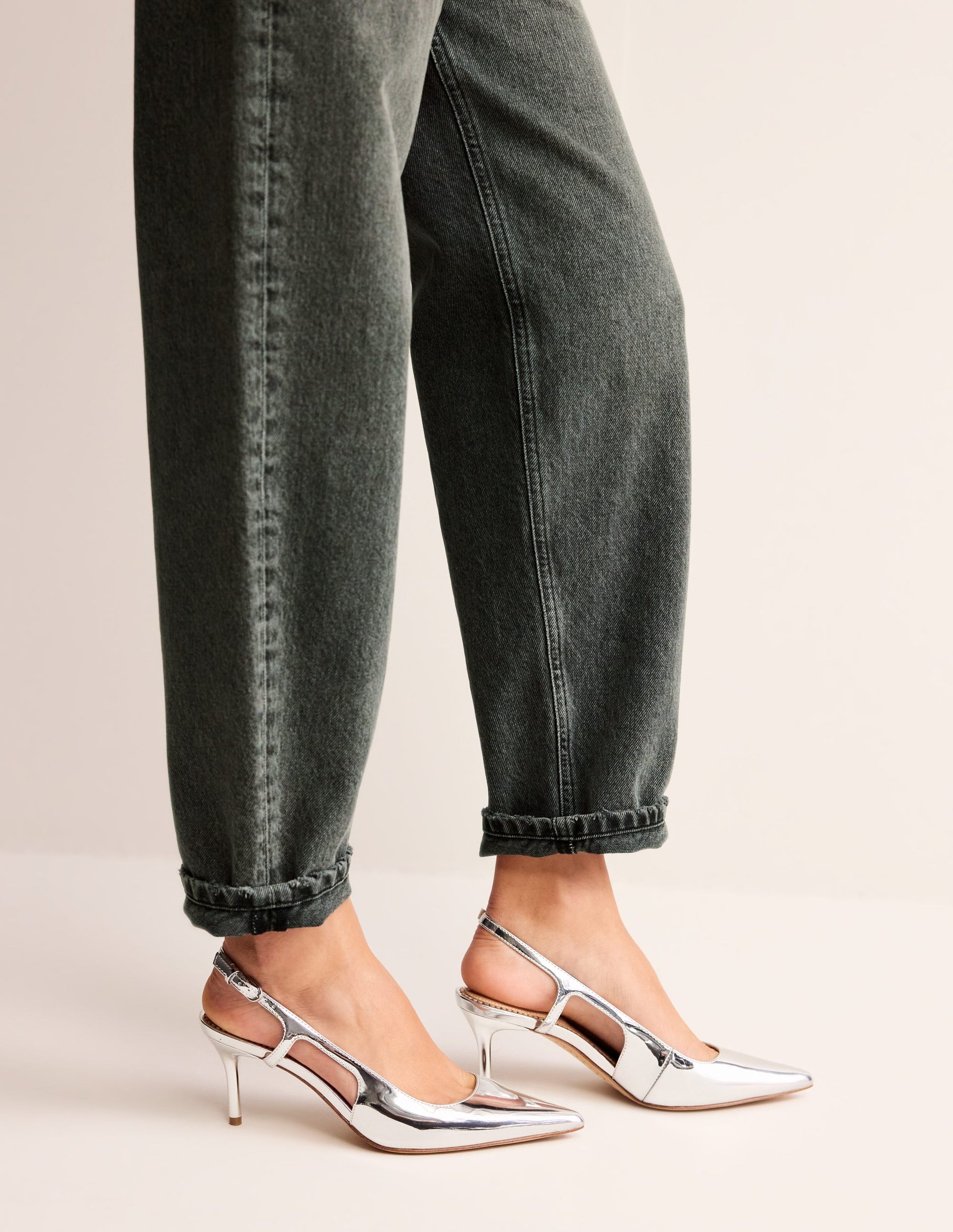Cut Out Sling Back Heels-Silver Mirror-1