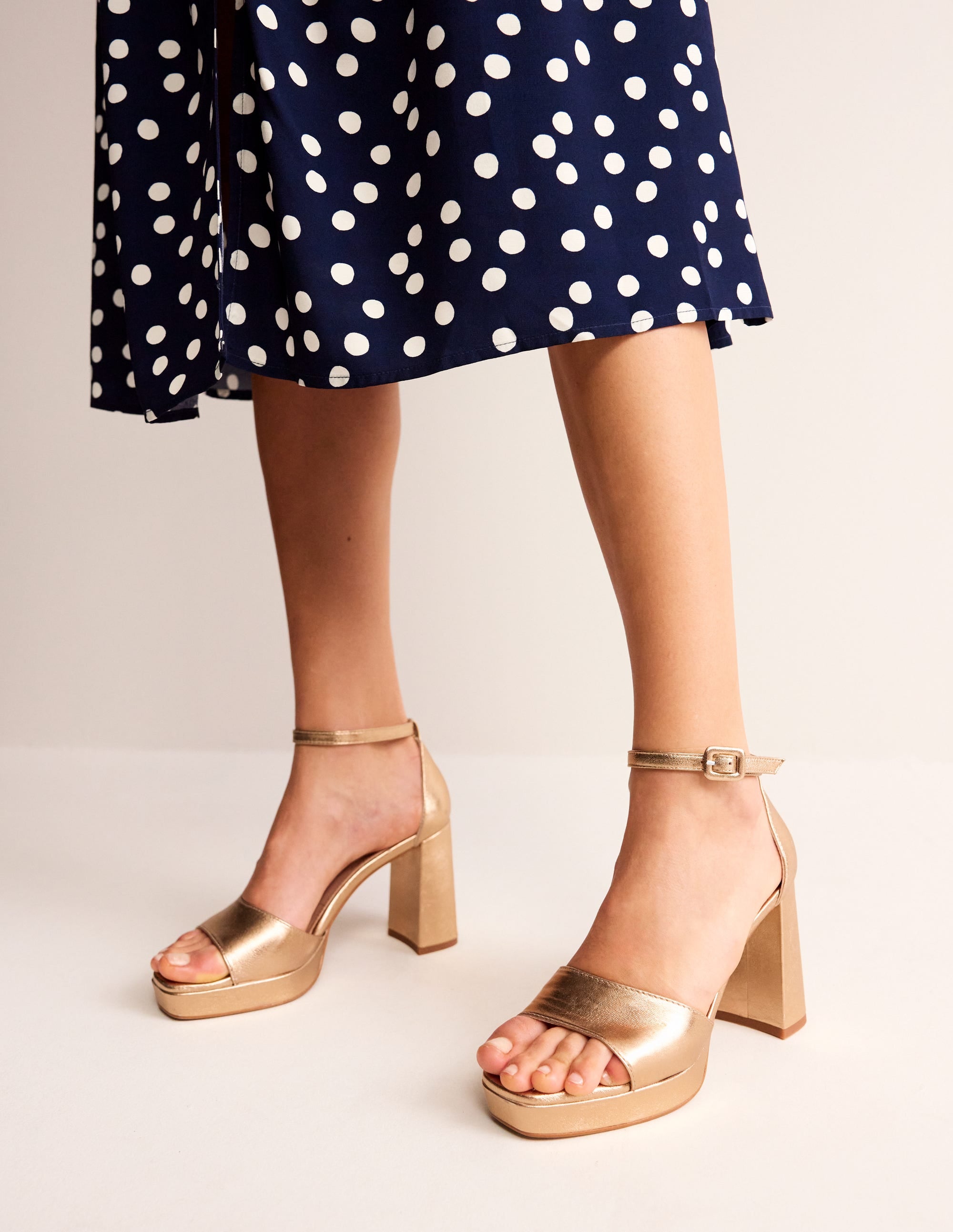 Heeled Platform Sandals-Gold Metallic Leather - Image 1
