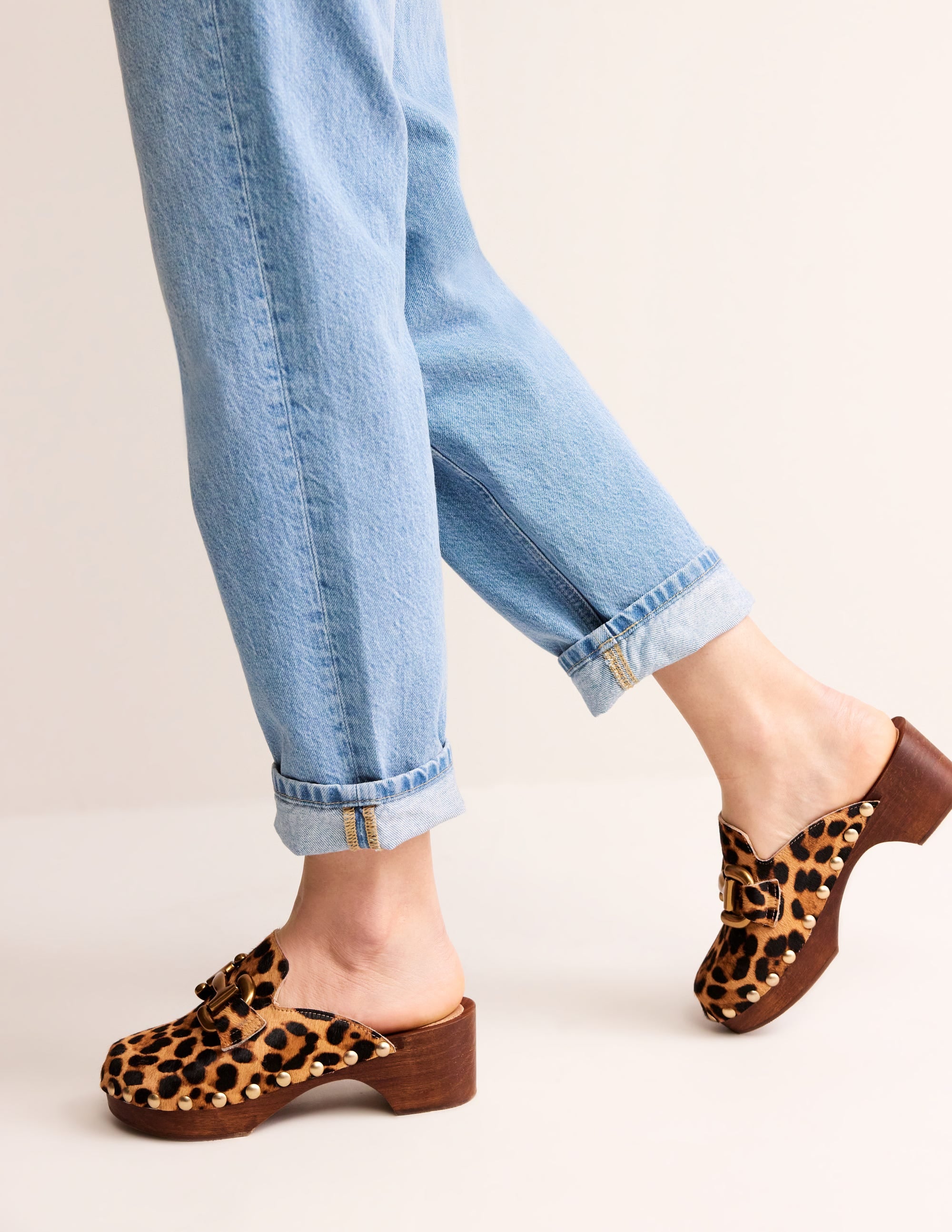 Iris Snaffle Heeled Clogs-Classic Leopard - Image 1