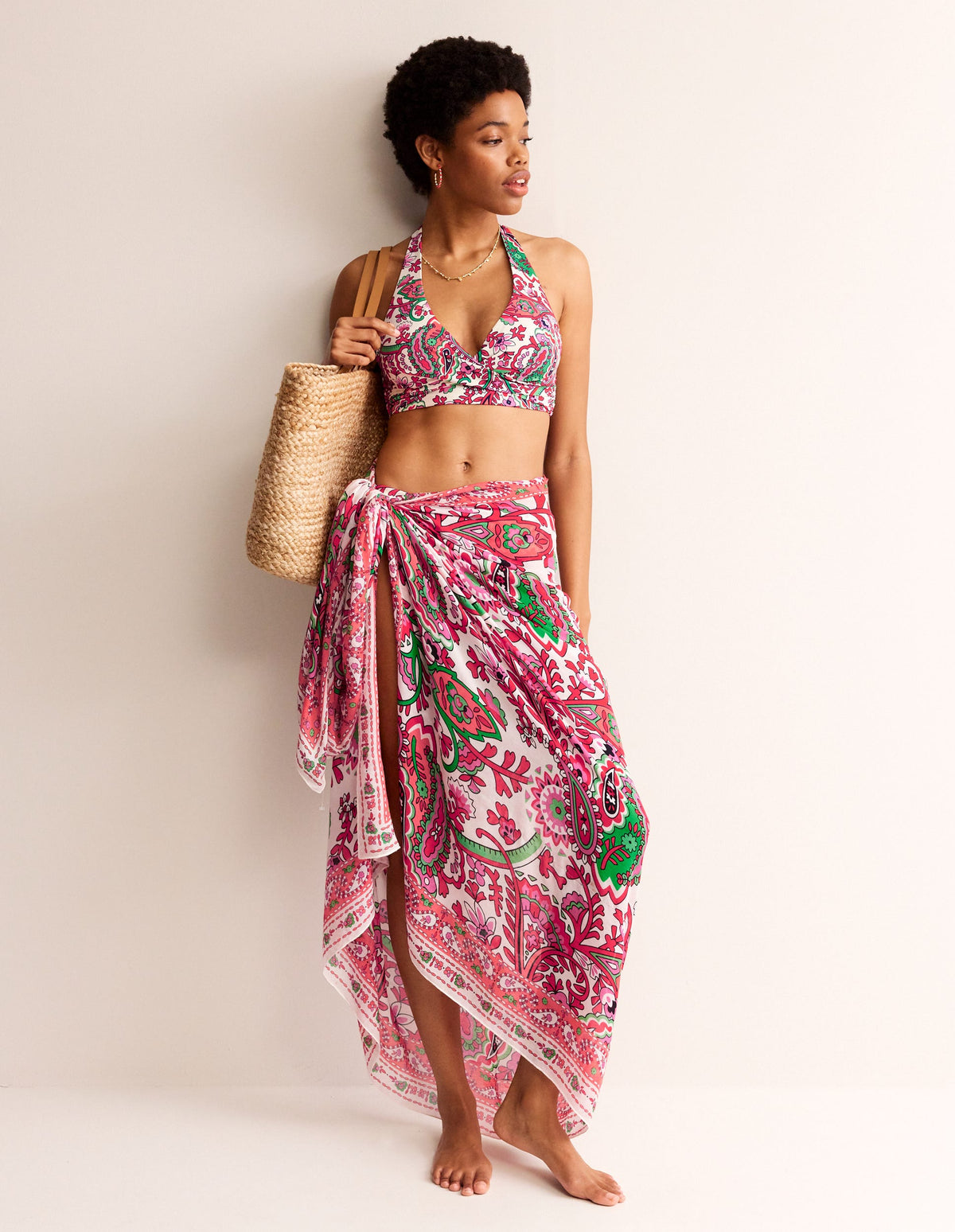 Printed Sarong Scarf-Ivory, Fantastical Paisley - Image 1