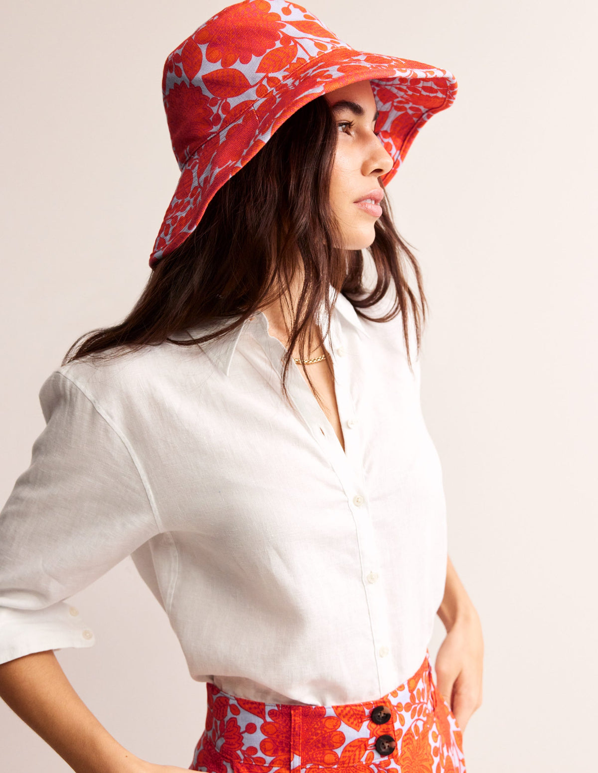 Printed Canvas Bucket Hat-Firecracker, Gardenia Swirl - Image 1