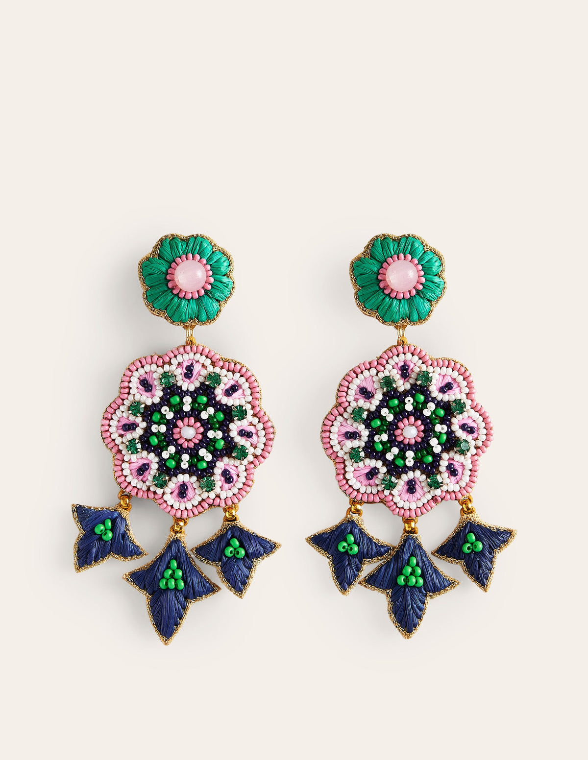 Beady Motif Earrings-Flower - Image 2