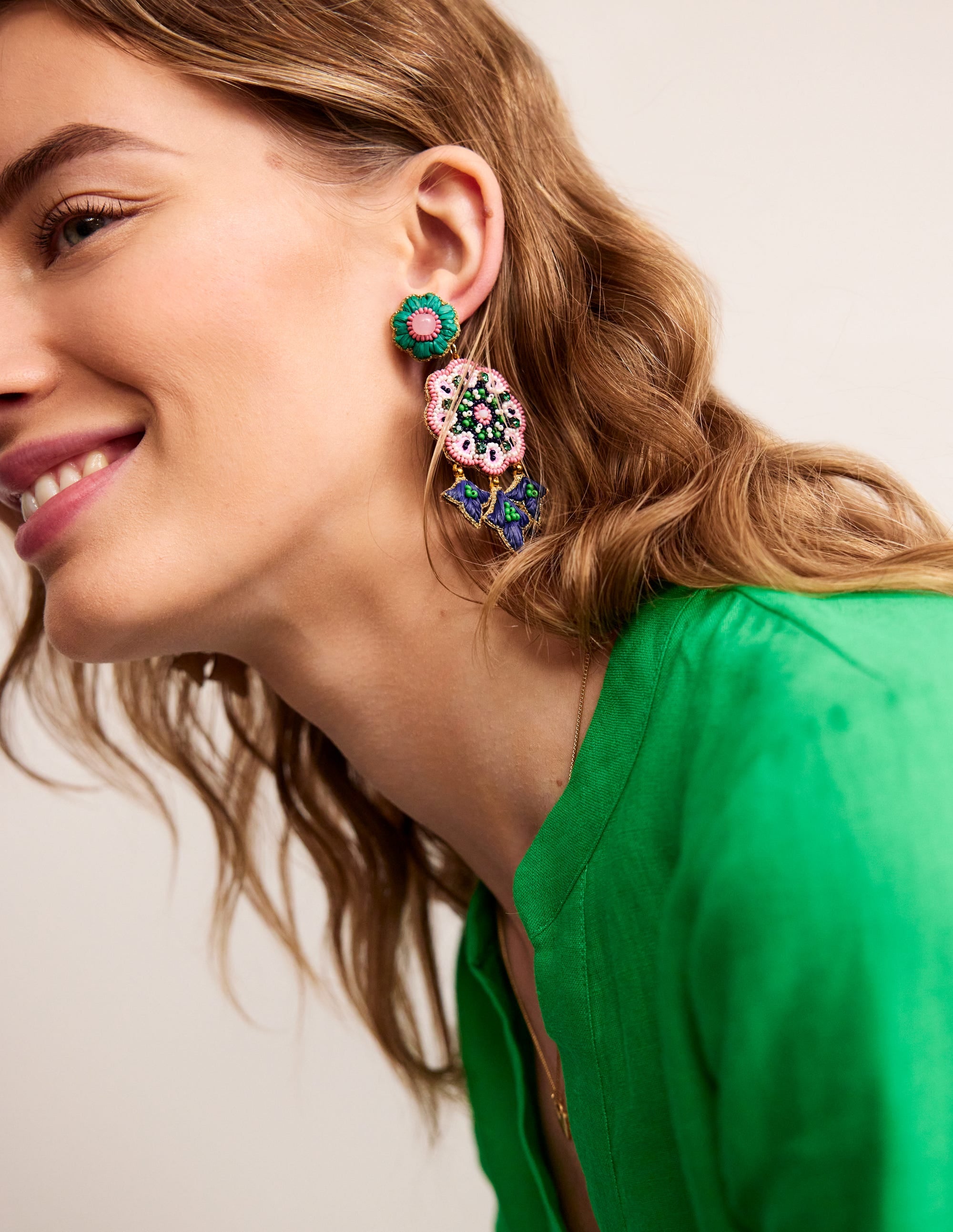 Beady Motif Earrings-Flower - Image 1