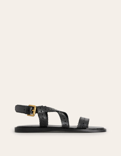 Cross Strap Flat Sandals-Black