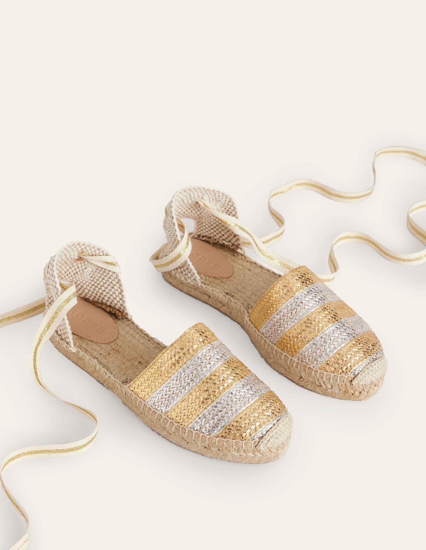 Ankle Tie Flat Espadrilles-Gold/ Silver