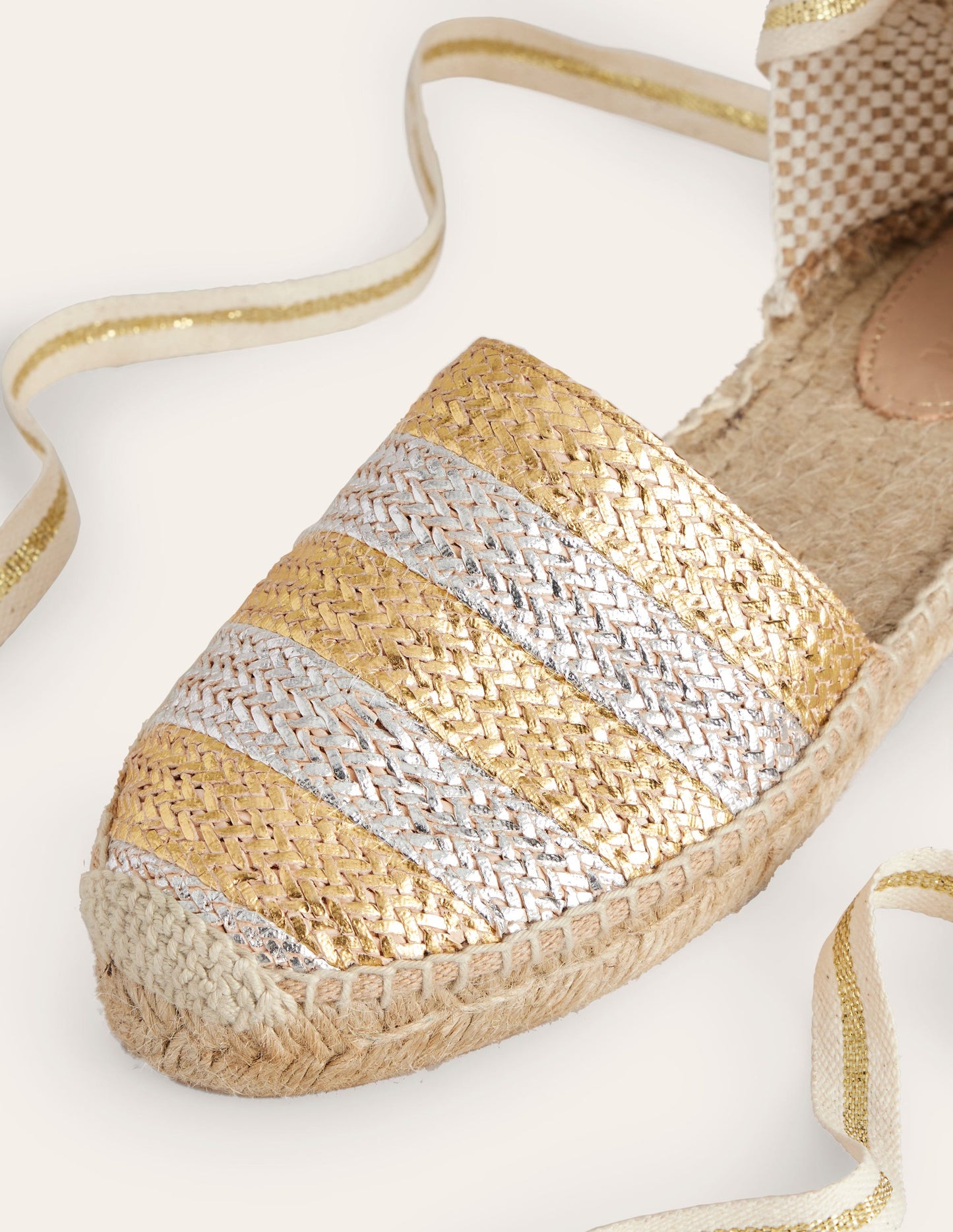 Ankle Tie Flat Espadrilles-Gold/ Silver