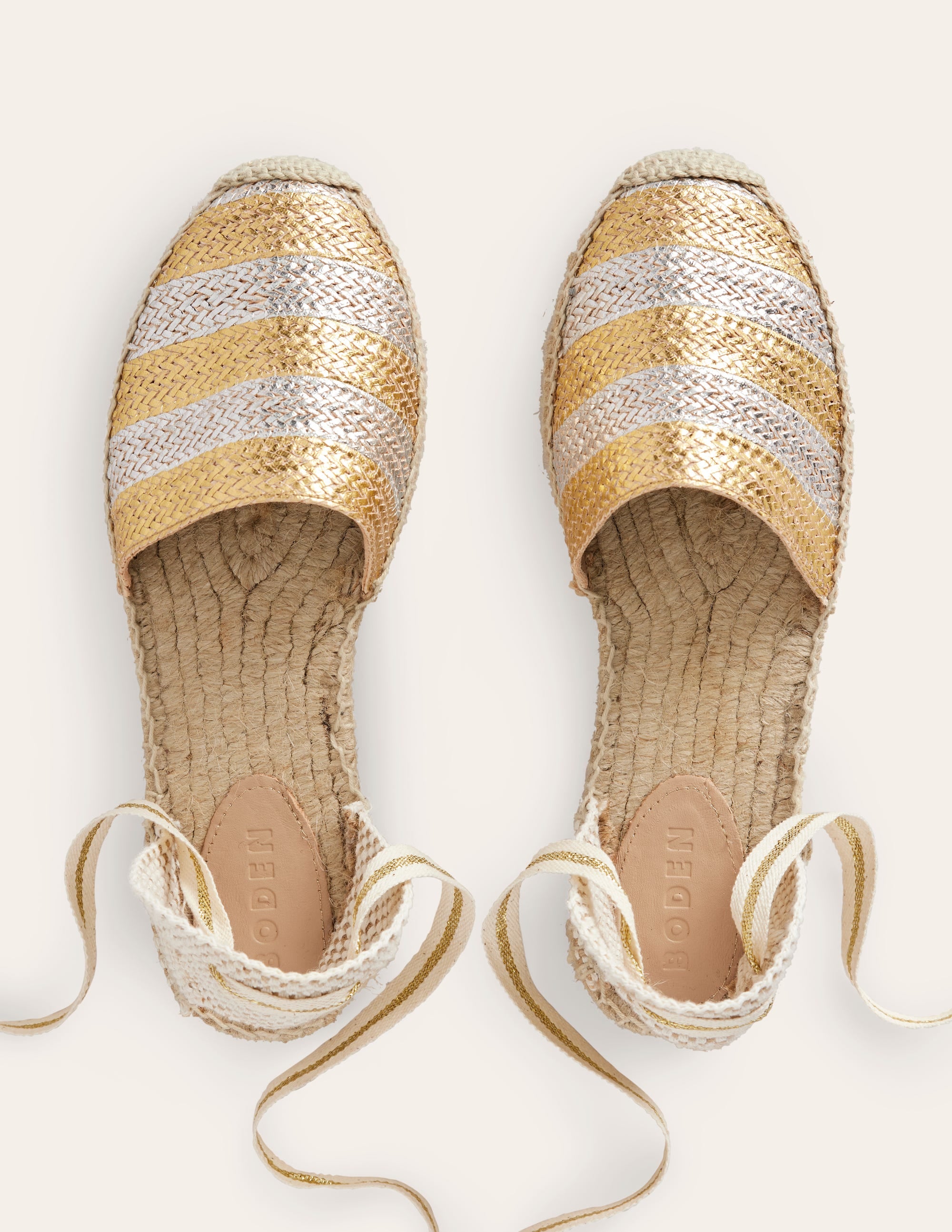Ankle Tie Flat Espadrilles-Gold/ Silver - Image 5