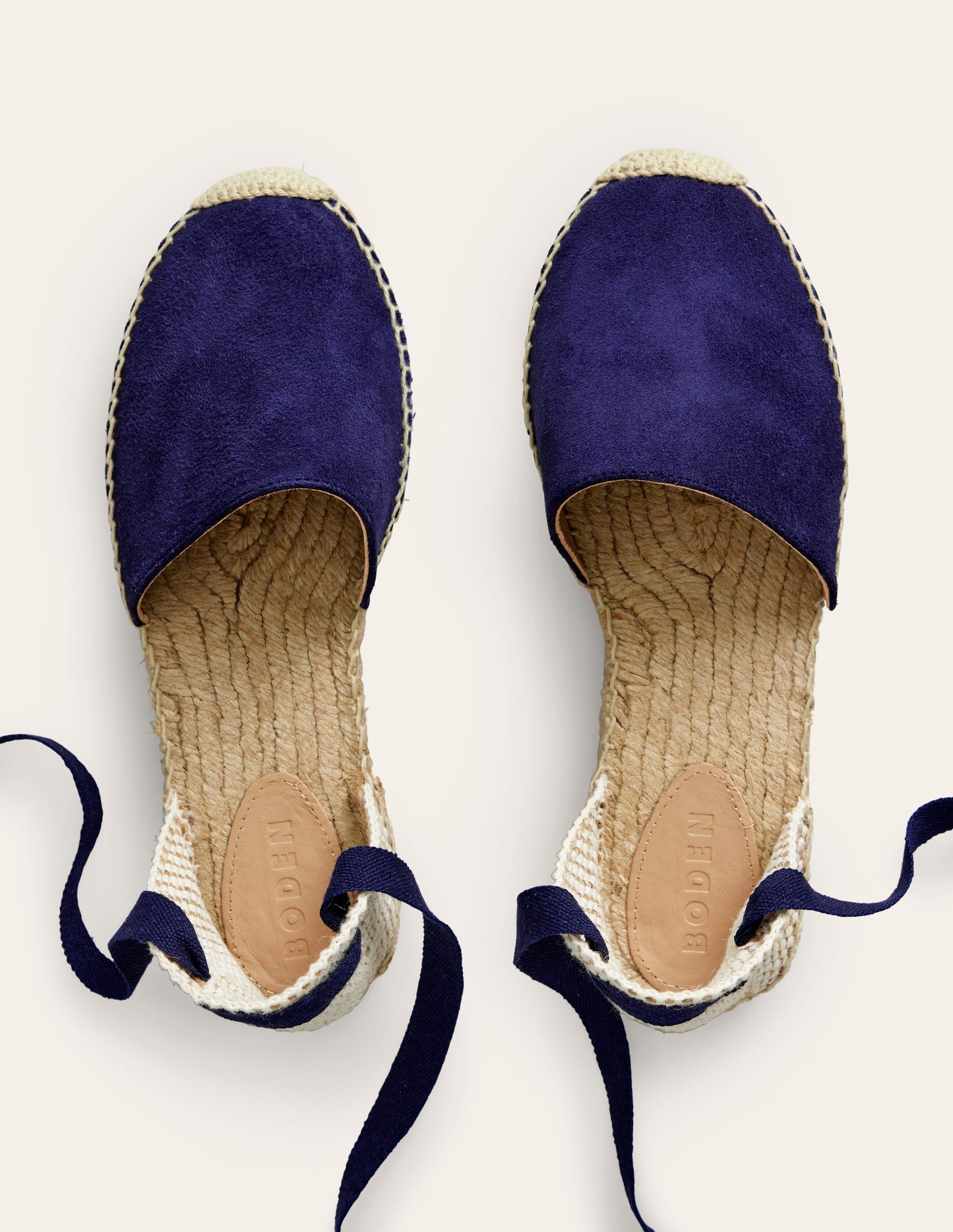 Ankle Tie Flat Espadrilles-Navy suede