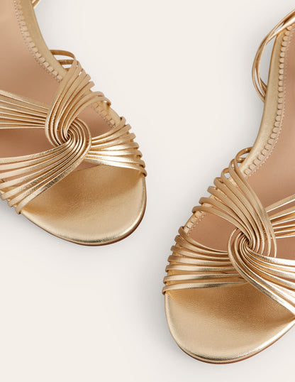 Twist Front Sandals-Gold Metallic Leather