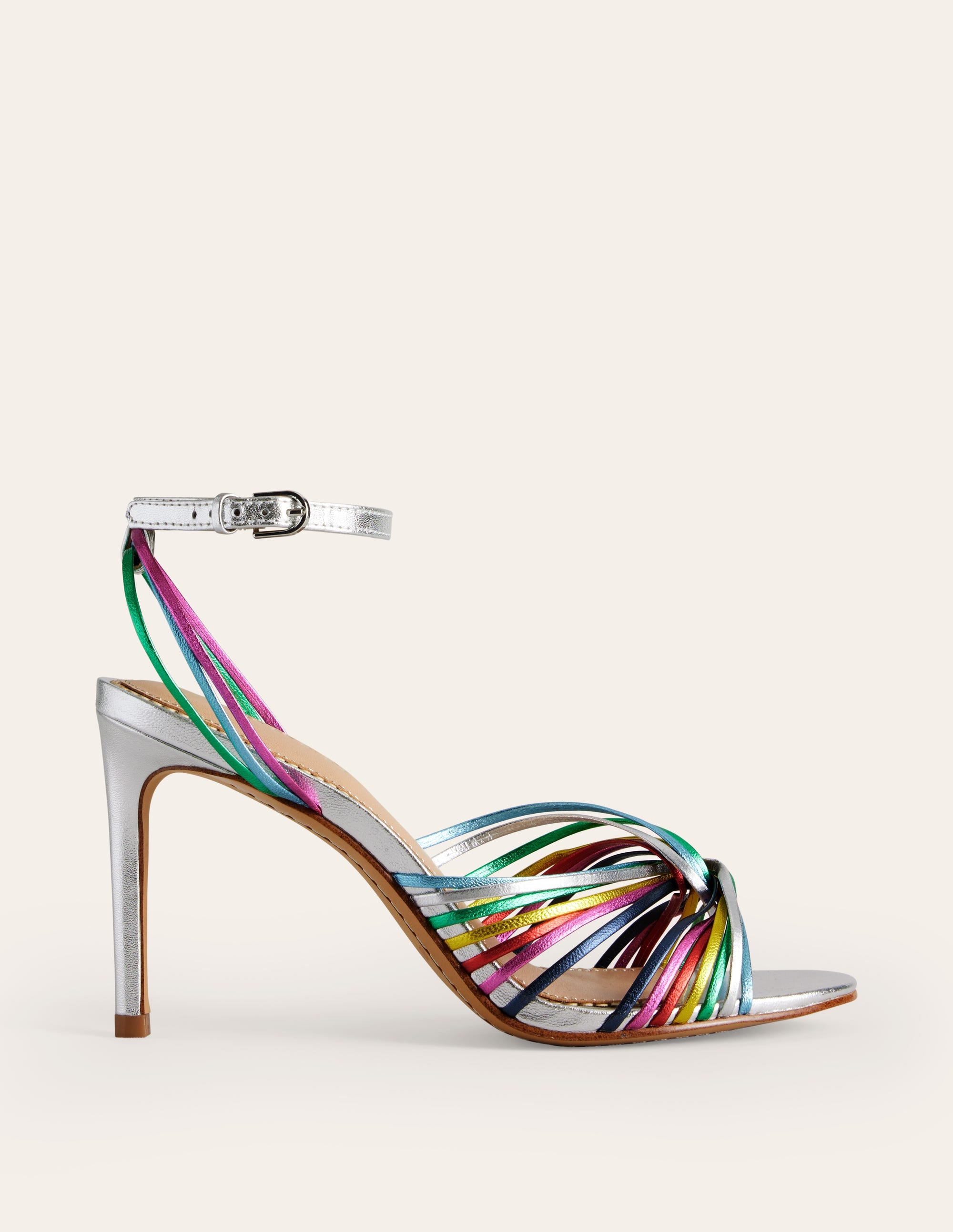 Twist Front Heeled Sandals-Multi Metallic Leather - Image 2