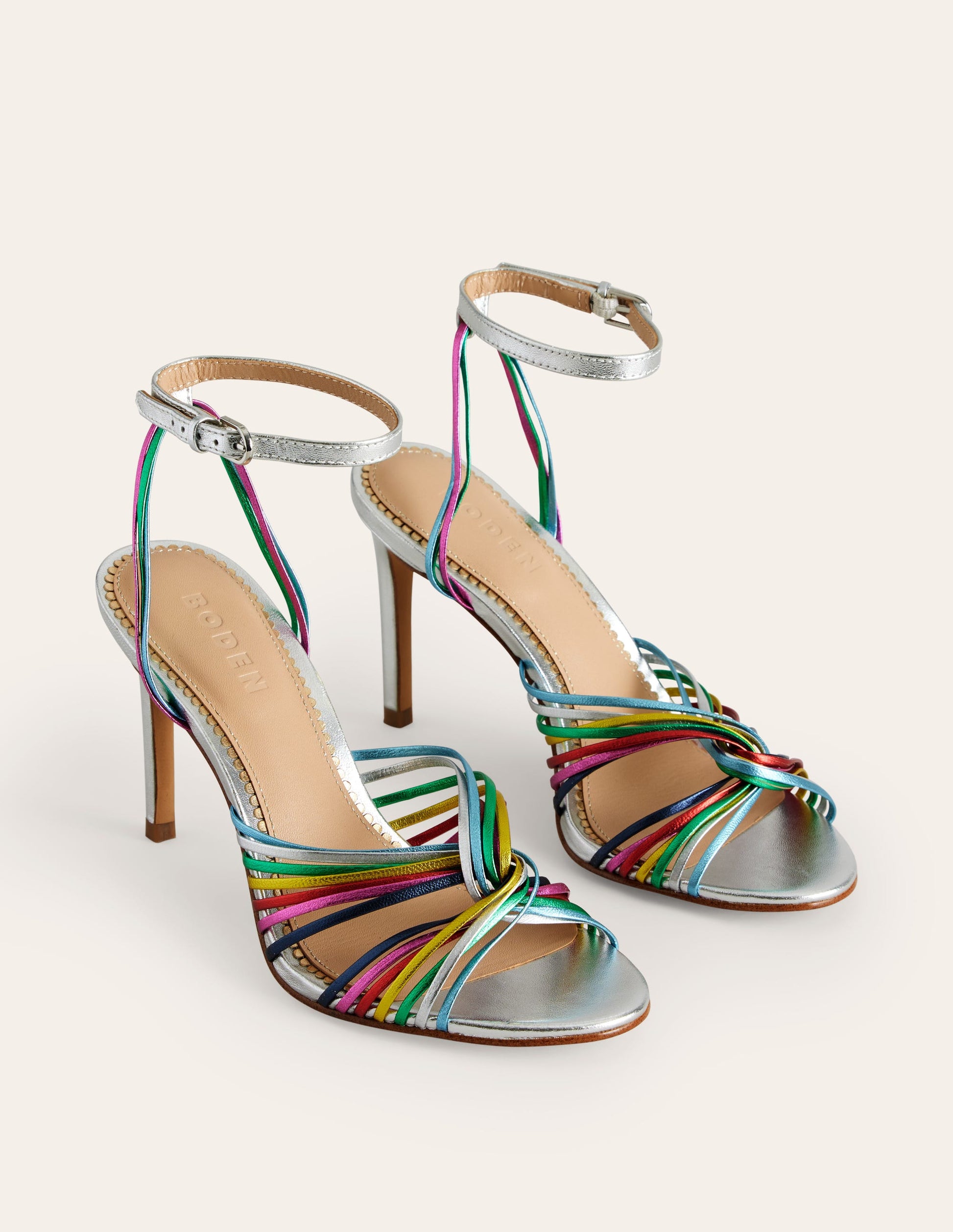 Twist Front Heeled Sandals-Multi Metallic Leather-3