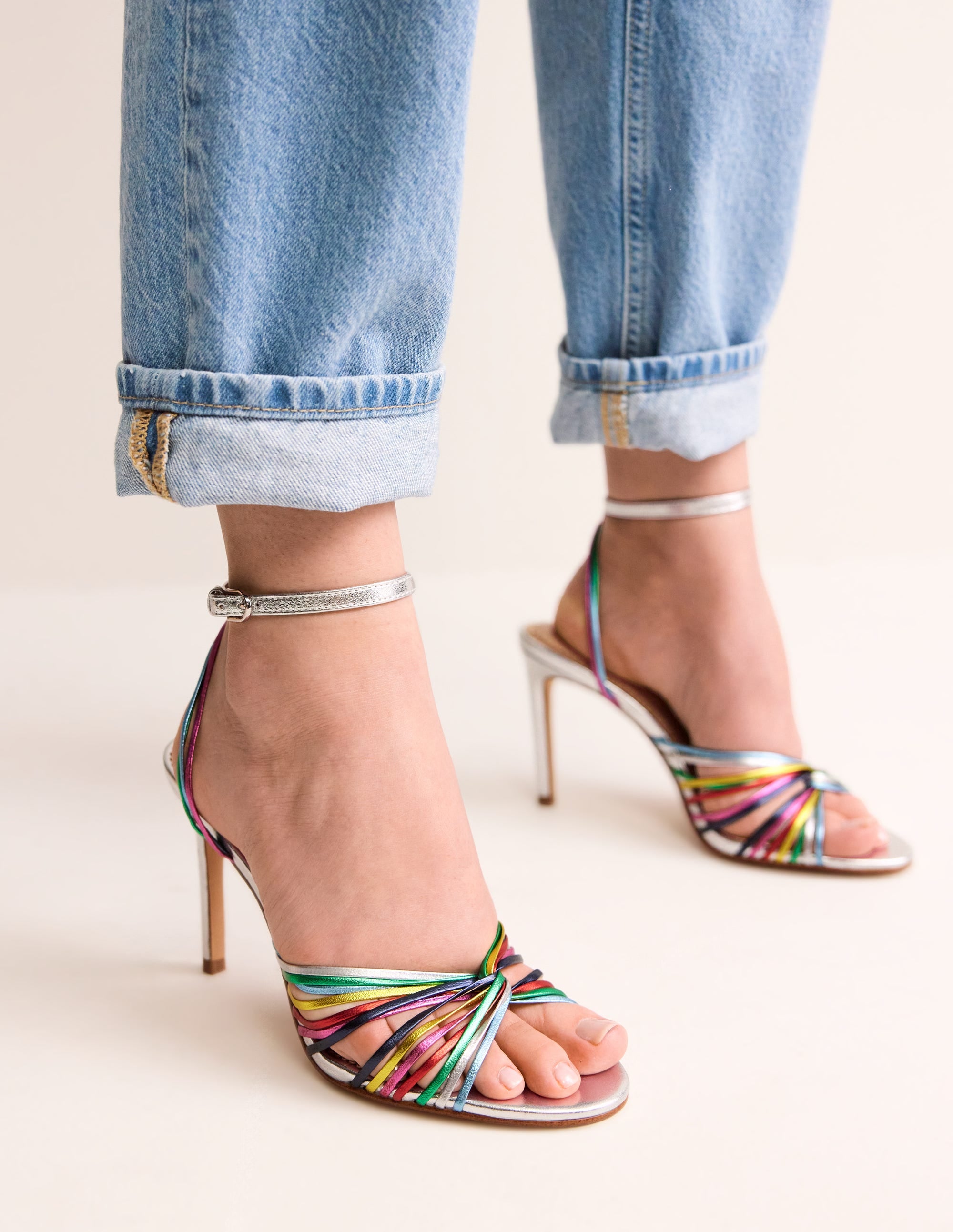 Twist Front Heeled Sandals-Multi Metallic Leather - Image 1