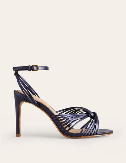 Twist Front Heeled Sandals-Navy Metallic