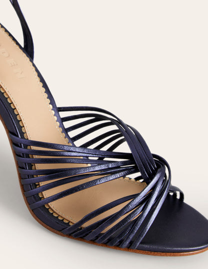 Twist Front Heeled Sandals-Navy Metallic