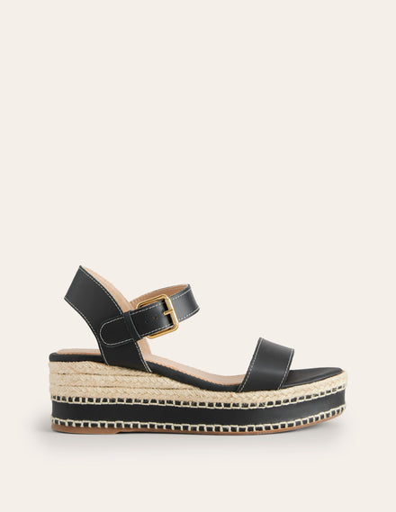 Stitched Wedge Espadrilles-Black