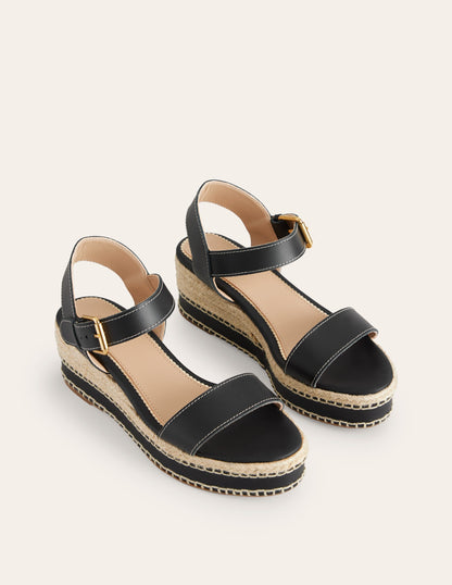 Stitched Wedge Espadrilles-Black