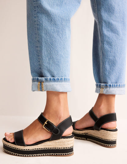 Stitched Wedge Espadrilles-Black