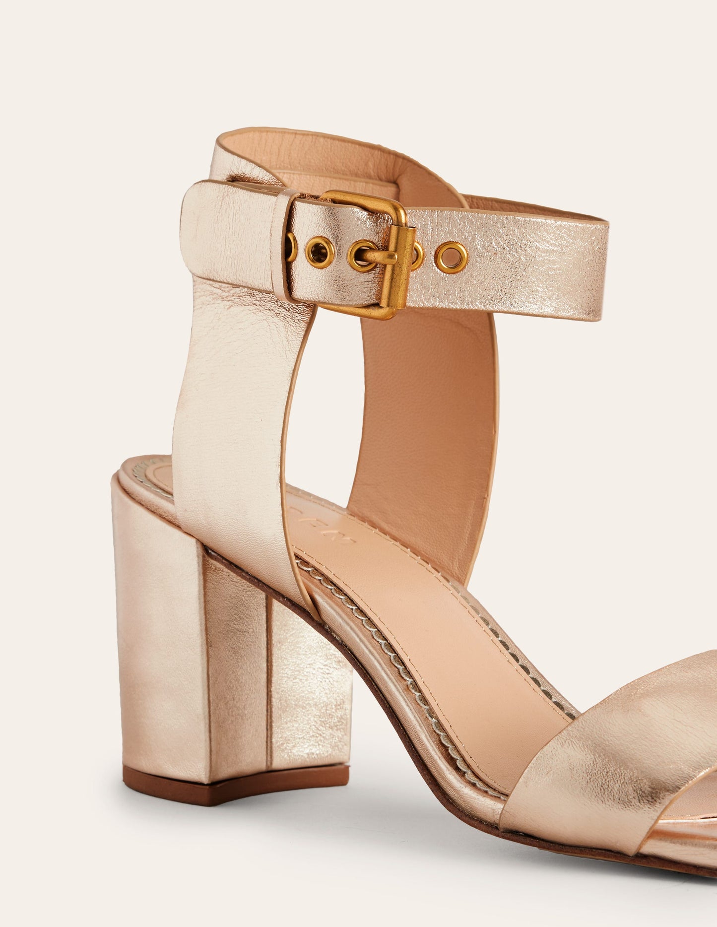 Ankle Strap Heeled Sandals-Gold Leather