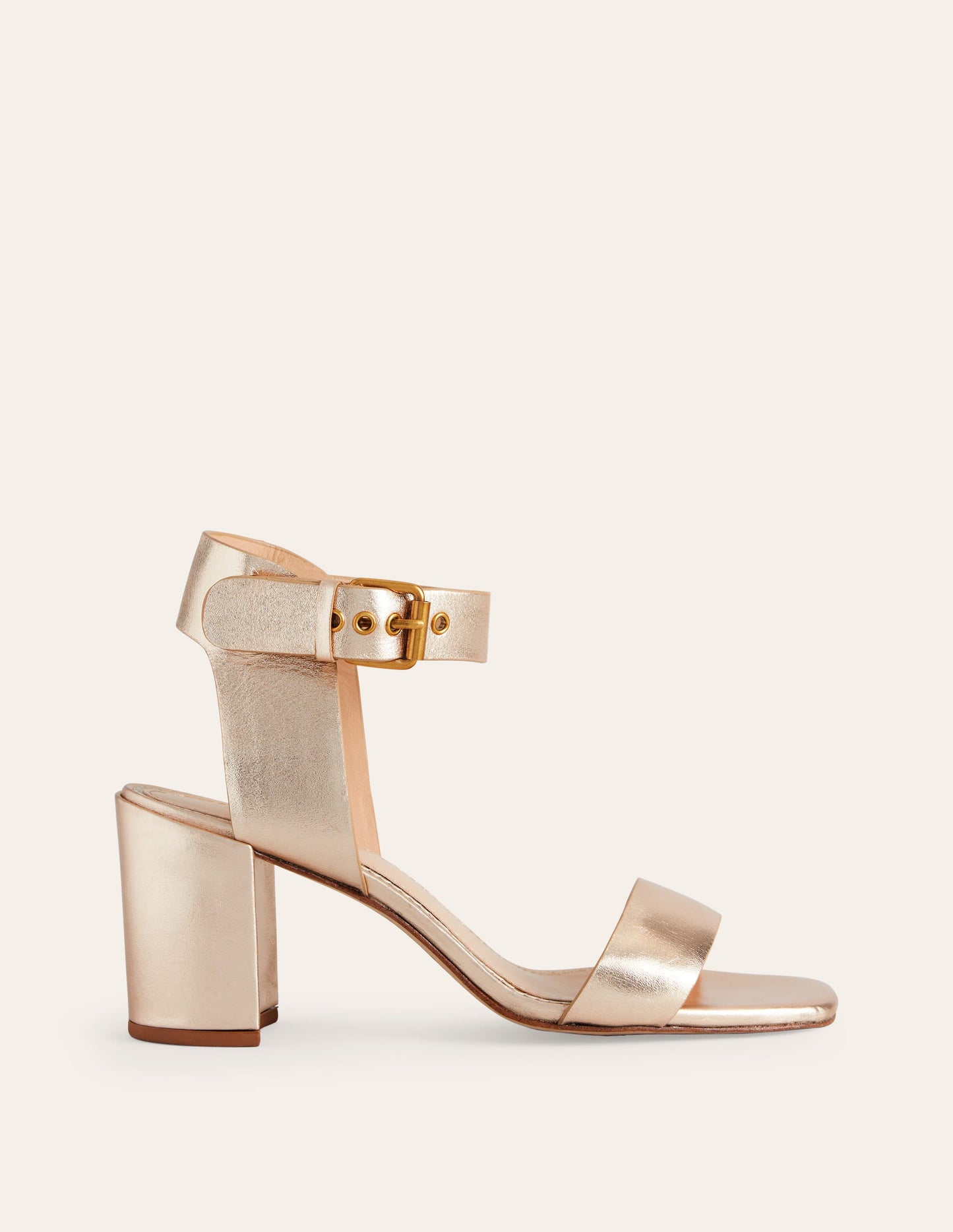 Ankle Strap Heeled Sandals-Gold Leather