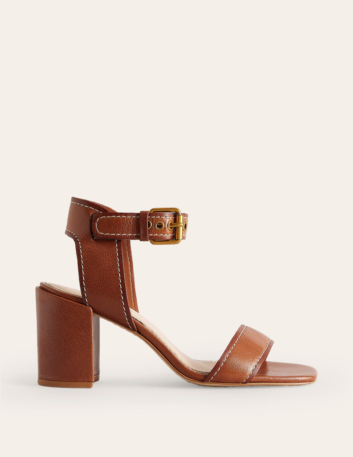Ankle Strap Heeled Sandals-Tan Leather - Image 2
