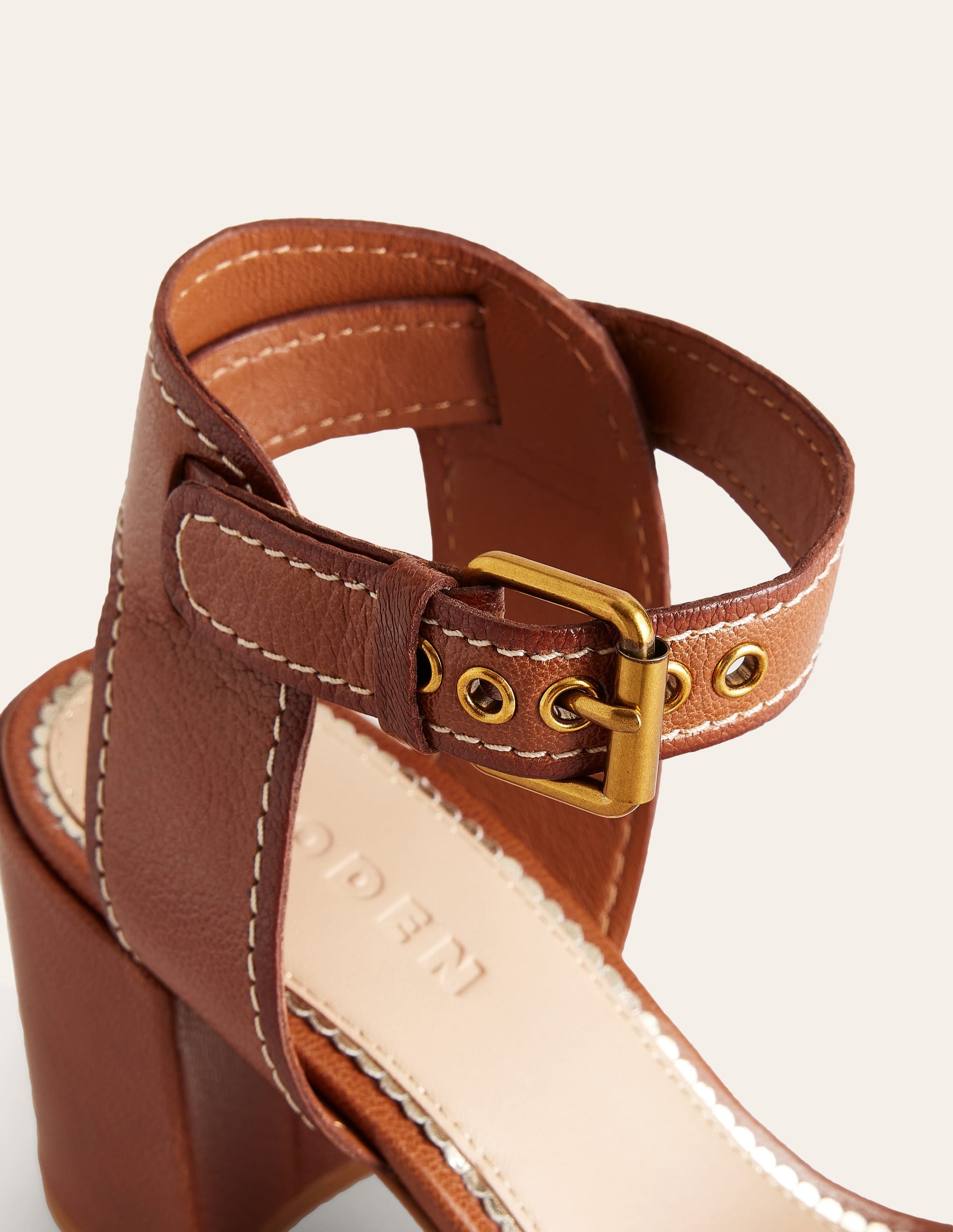 Ankle Strap Heeled Sandals-Tan Leather - Image 4
