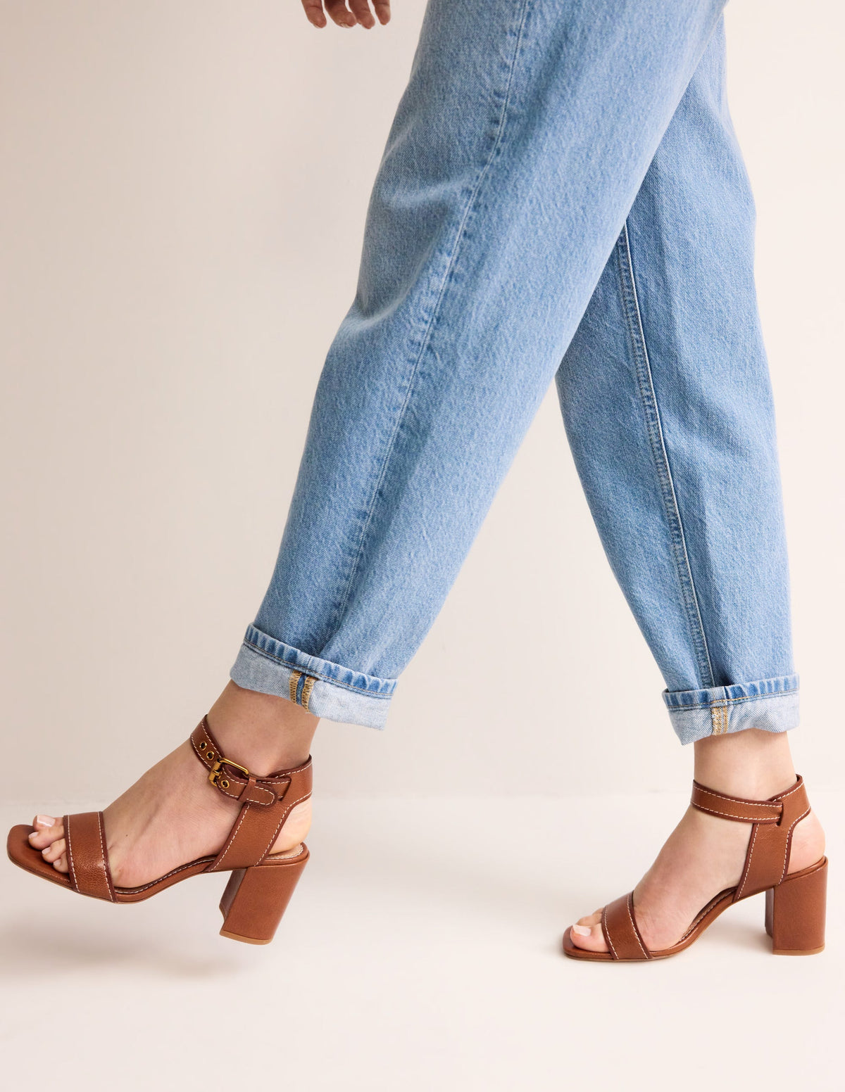 Ankle Strap Heeled Sandals-Tan Leather - Image 1