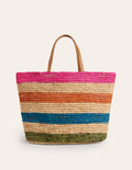 Raffia Tote Bag-Multi Stripe